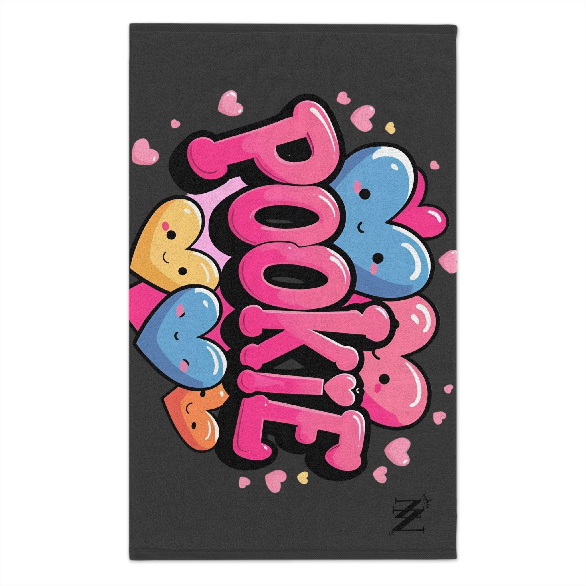 Cute Pookie Hearts Dark Grey | Mix & Match Soft Fun-Flirty Lovers’ Towels
