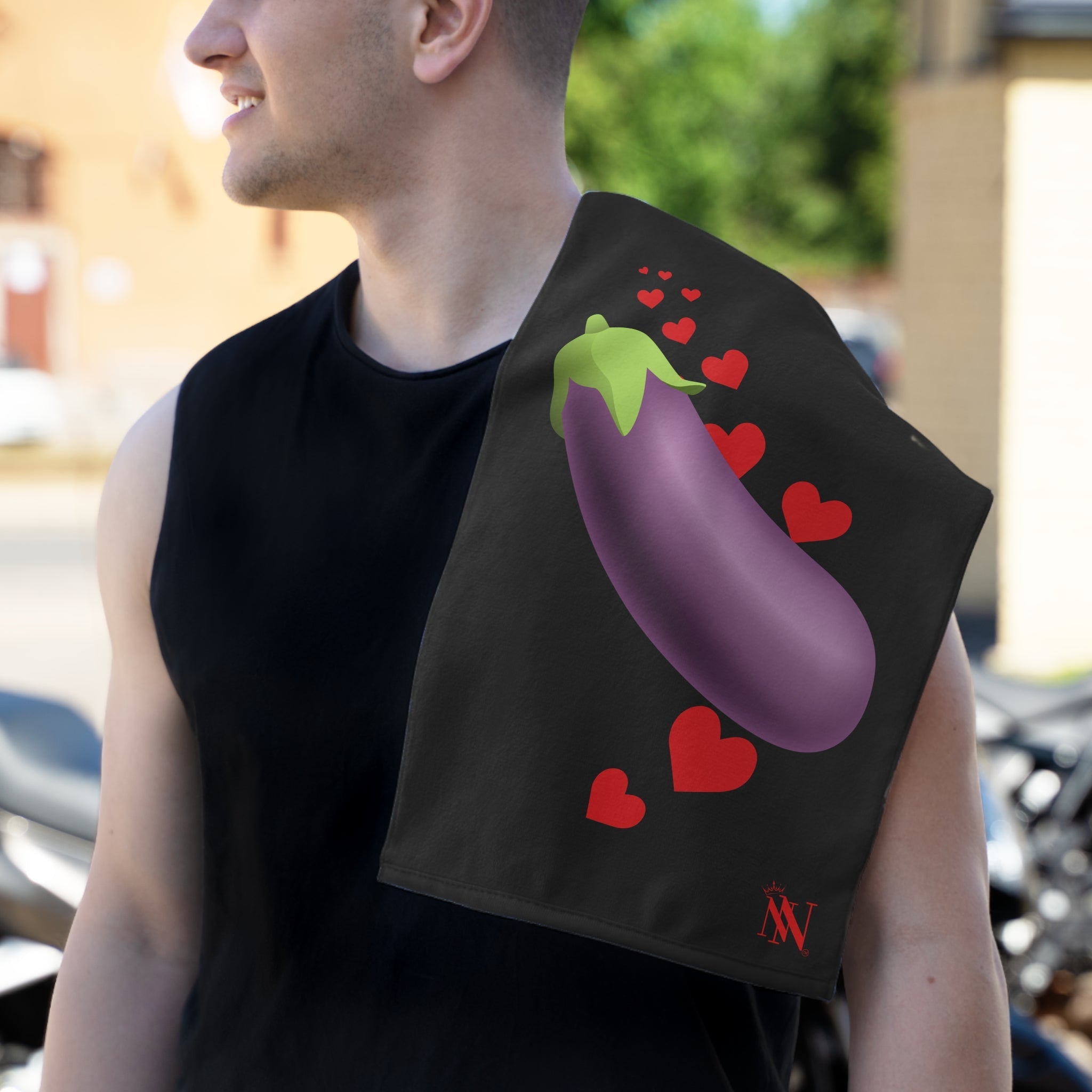 Eggplant Love Emoji Black | Mix & Match Soft Fun-Flirty Lovers’ Towels