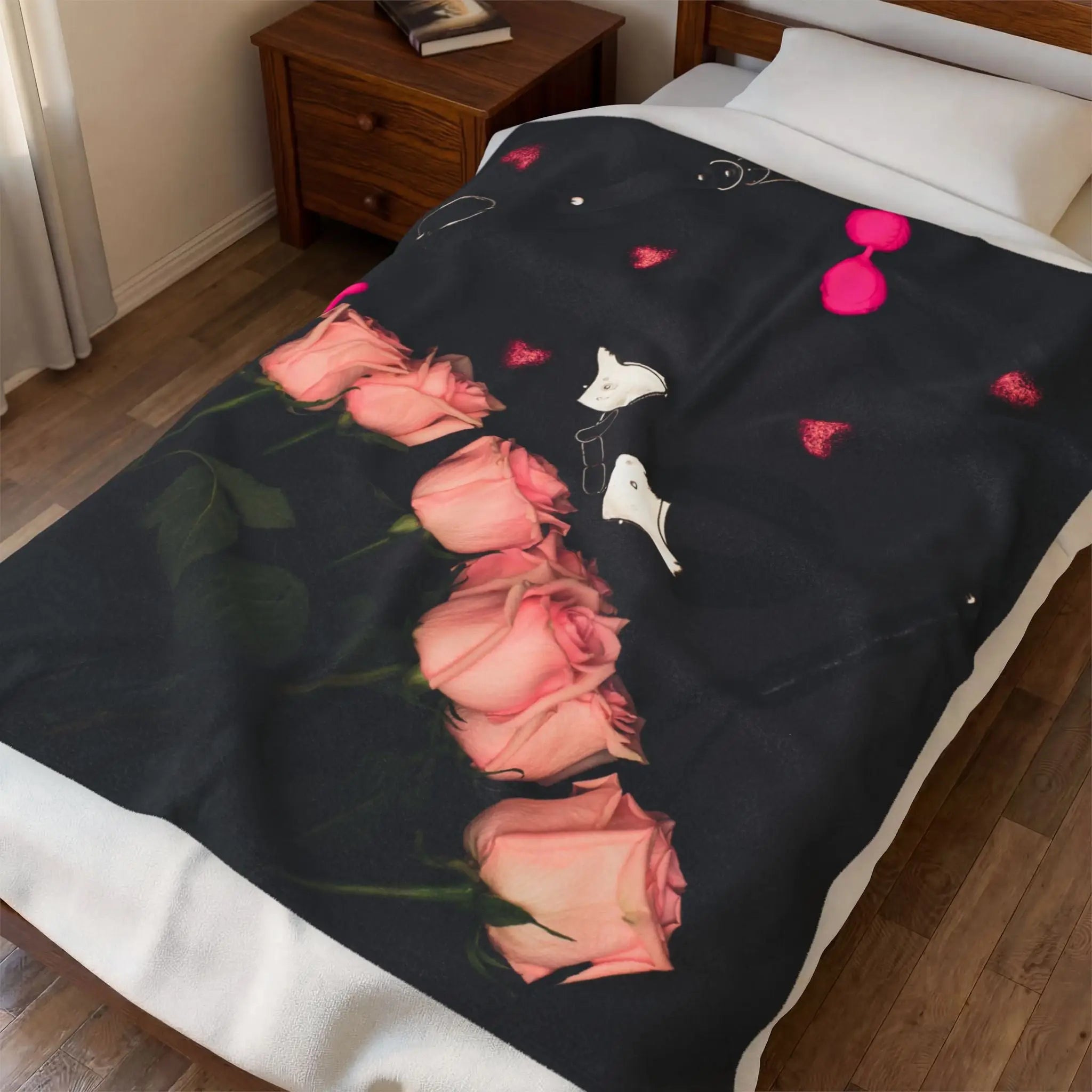 Furry Hand Cuffs & Roses Photograph | Mix & Match Soft Fun-Flirty Lovers’ Blankets