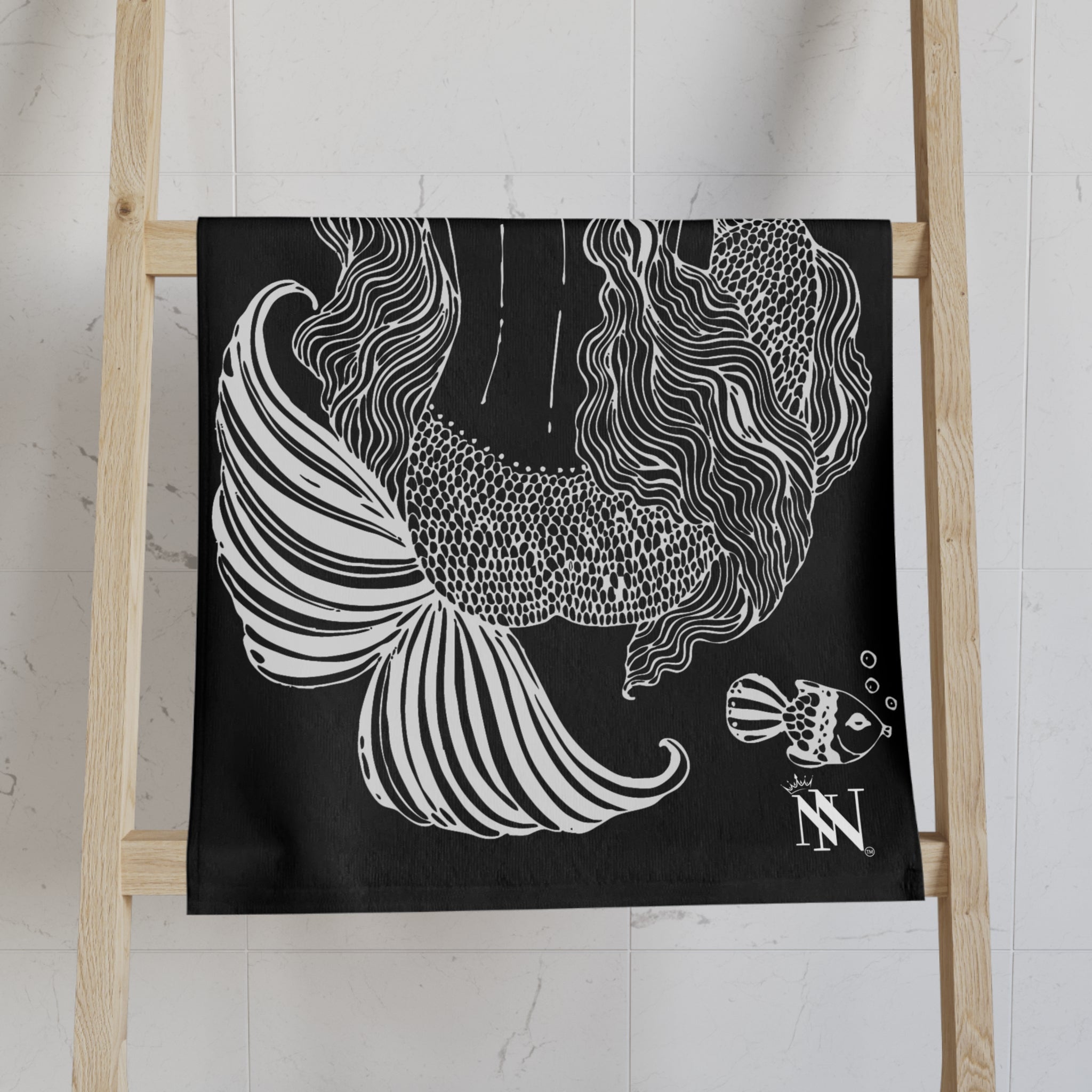 Mermaid Sitting Her Back Turned Black Cum Towel