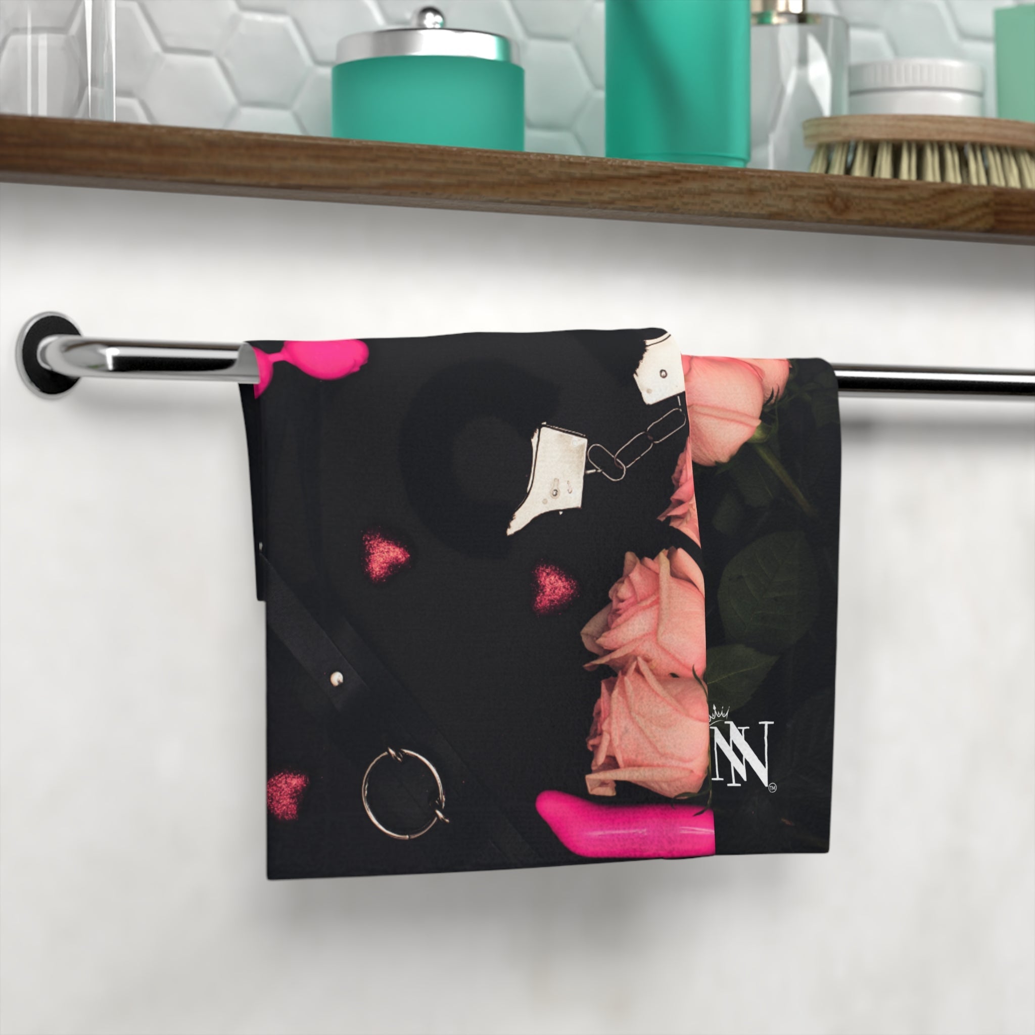 Furry Hand Cuffs & Roses Photograph | Mix & Match Lils’ Fun-Flirty Lovers’ Towels