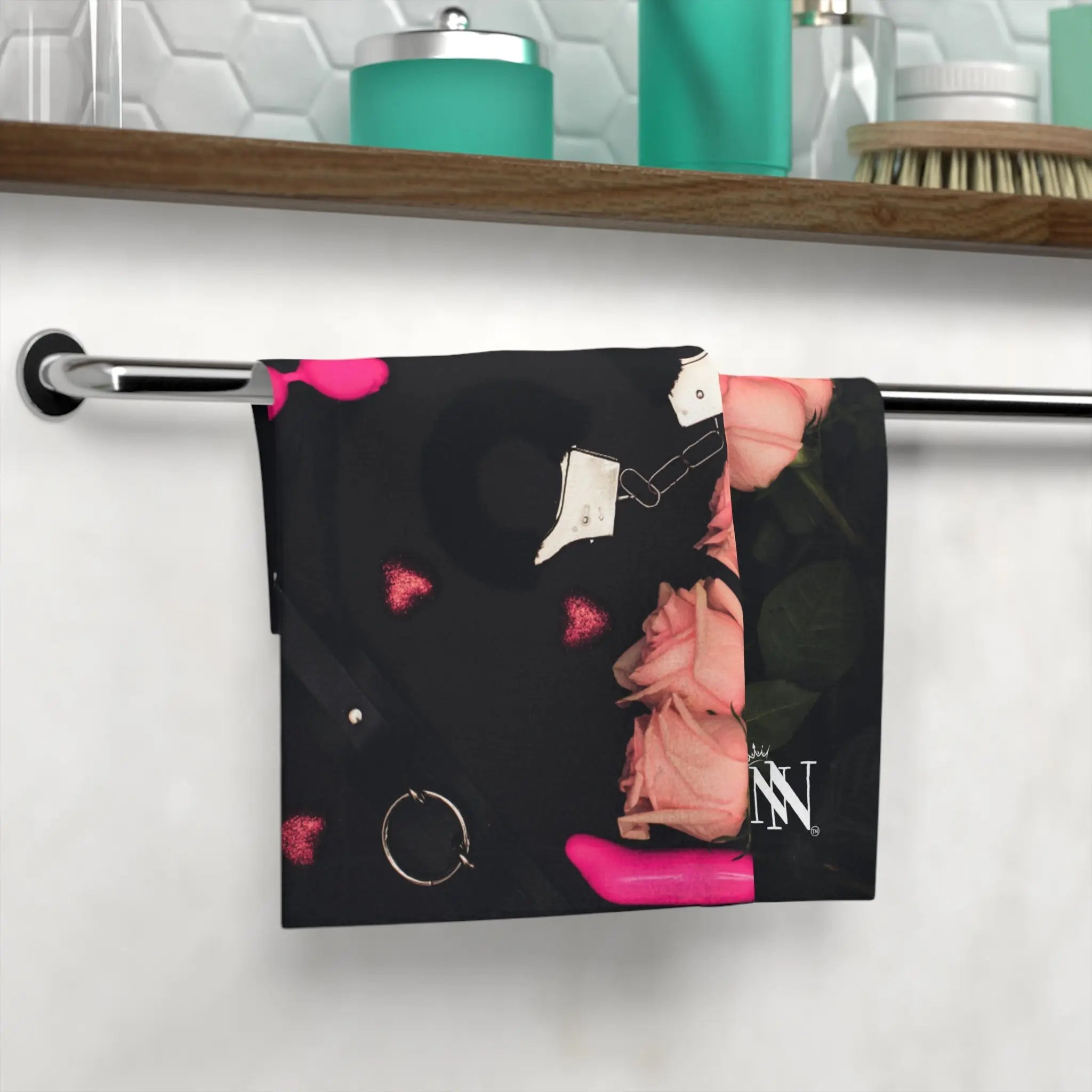 Furry Hand Cuffs & Roses Photograph | Mix & Match Lils’ Fun-Flirty Lovers’ Towels