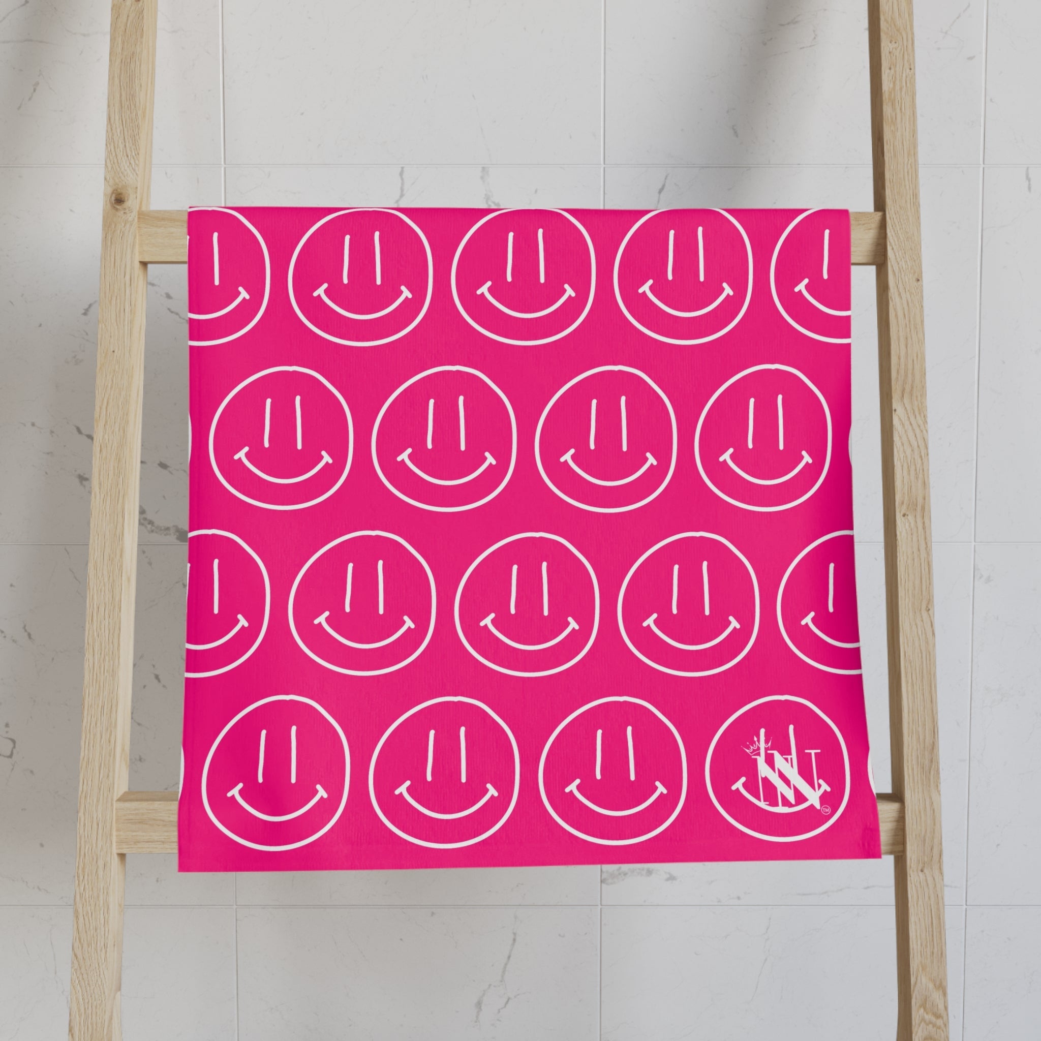 Happy Smiling Emoji Pattern Signature Pink | Mix & Match Classic Fun-Flirty Lovers’ Towels