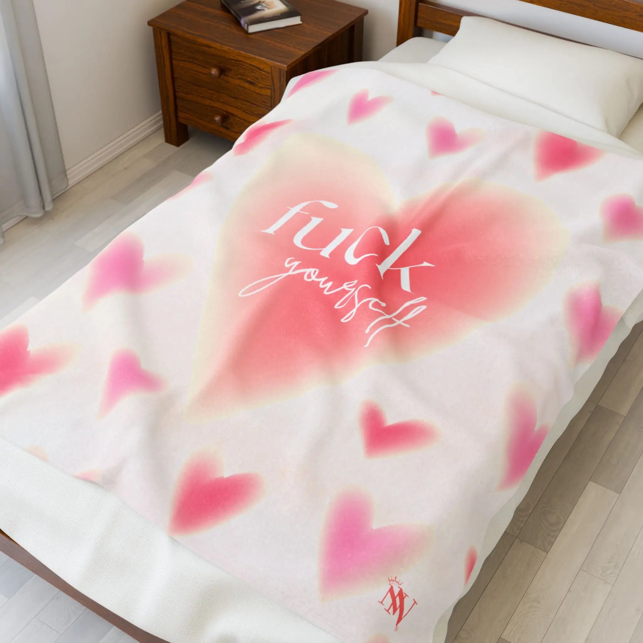 Fuck Yourself Heart Pattern Lovers’ Silky Soft Blanket