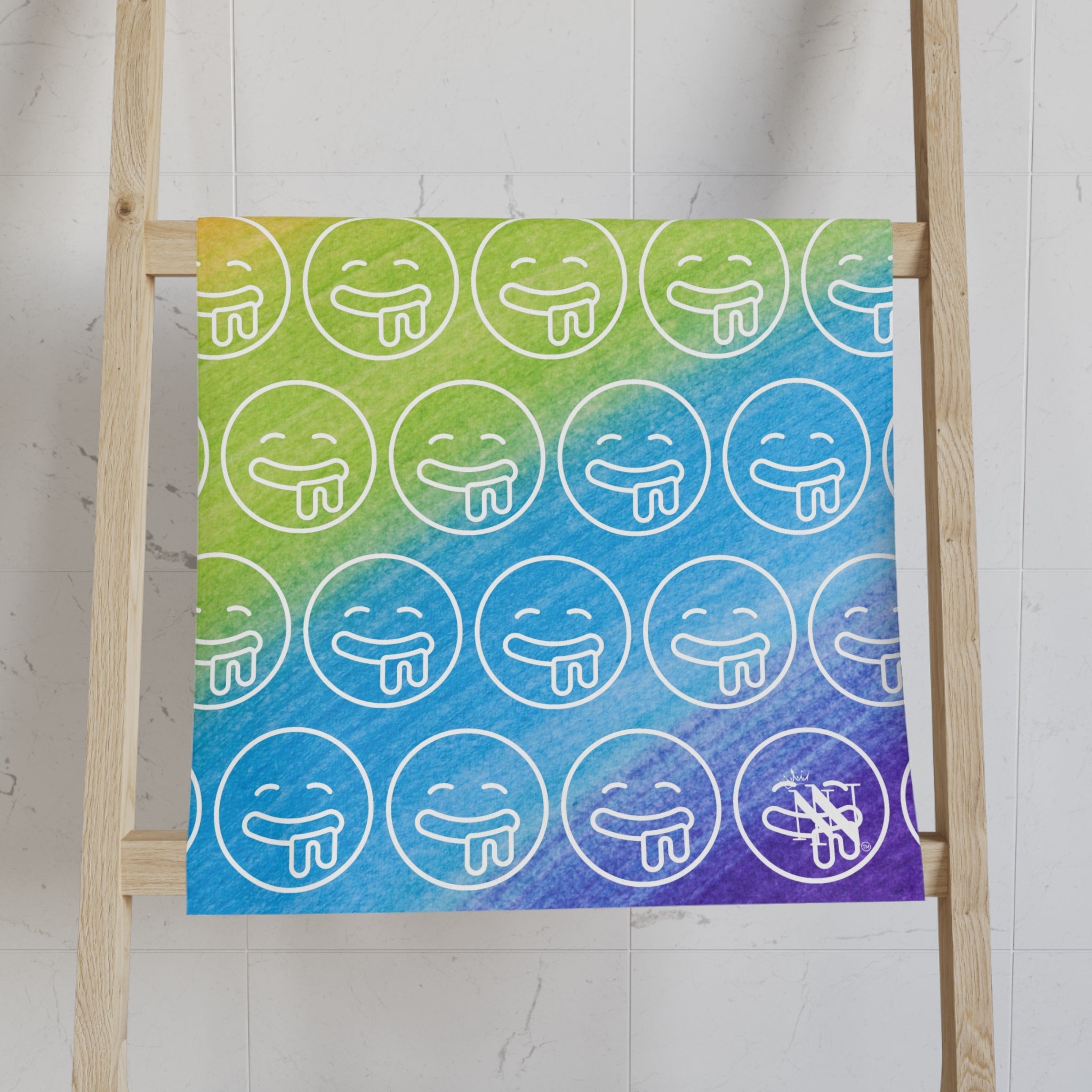 Hungry Drooling Emoji Pattern Rainbow Cum Towel