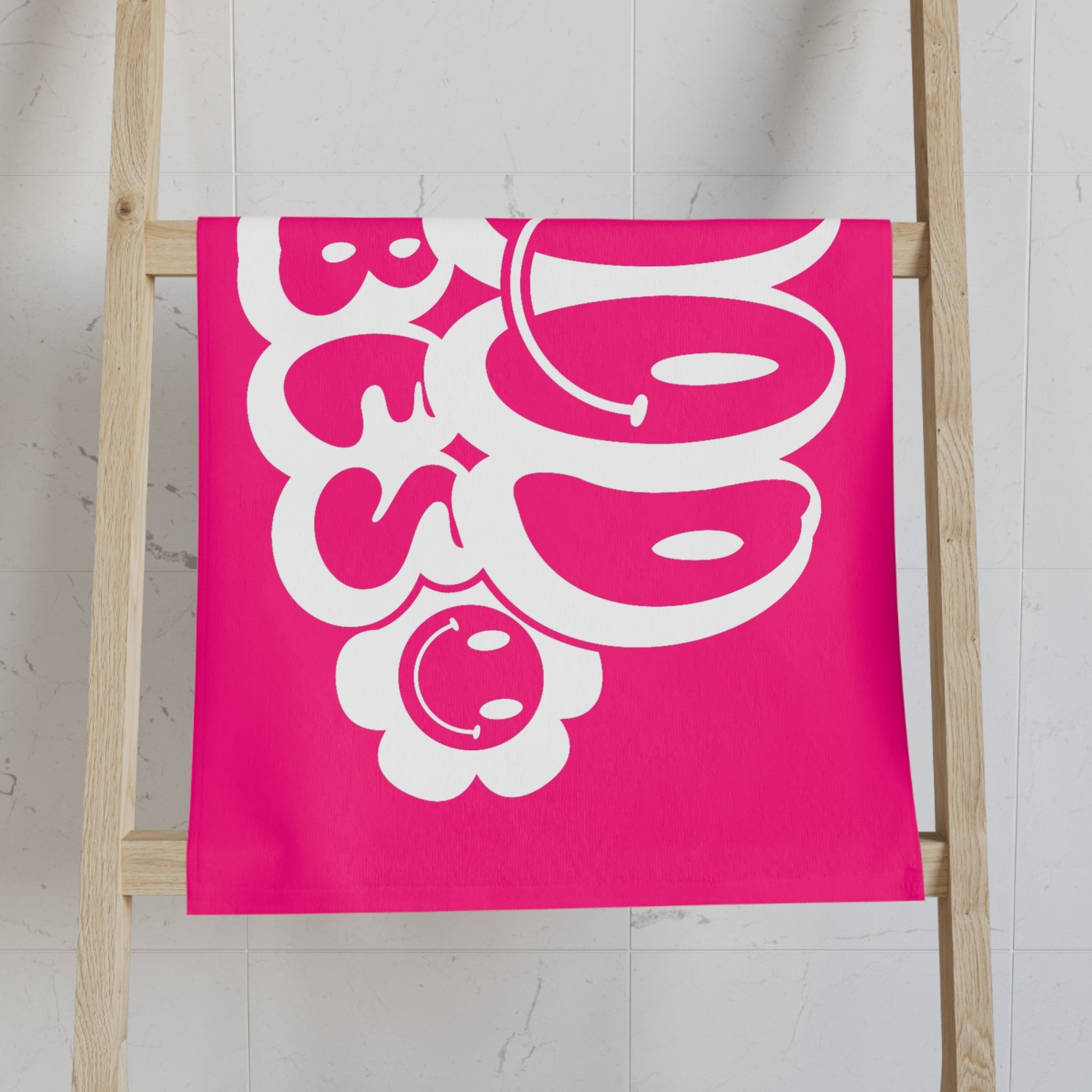 Smiley Happy Face Good Vibes Signature Pink | Mix & Match Classic Fun-Flirty Lovers’ Towels