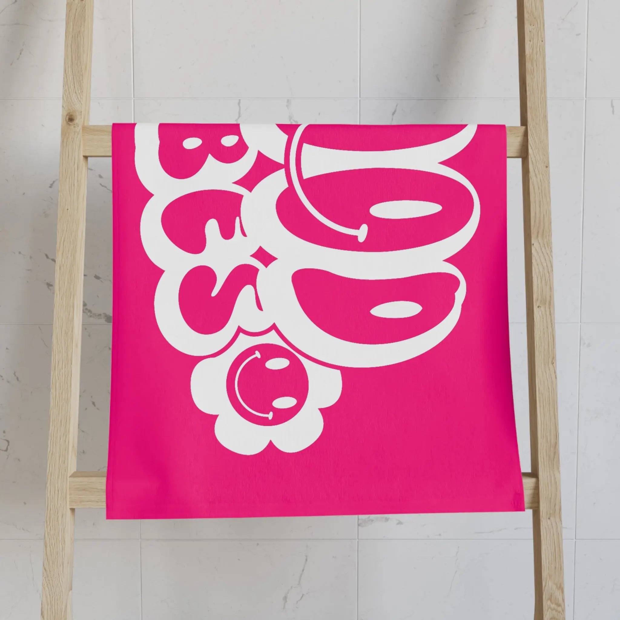Smiley Happy Face Good Vibes Signature Pink | Mix & Match Classic Fun-Flirty Lovers’ Towels