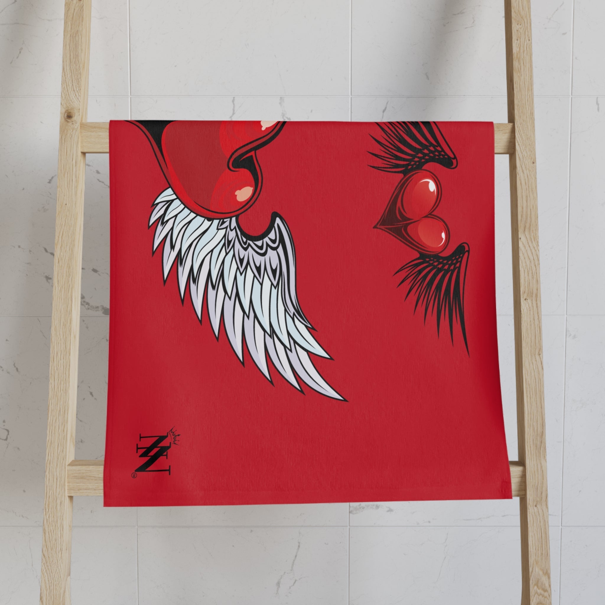 Double Hearts with Wings Red Cum Towel