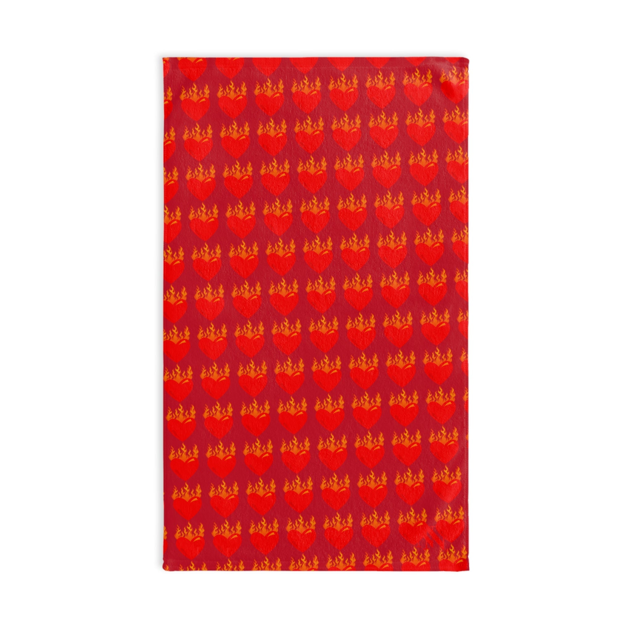 Red Flaming Heart Red Print Cum Towel