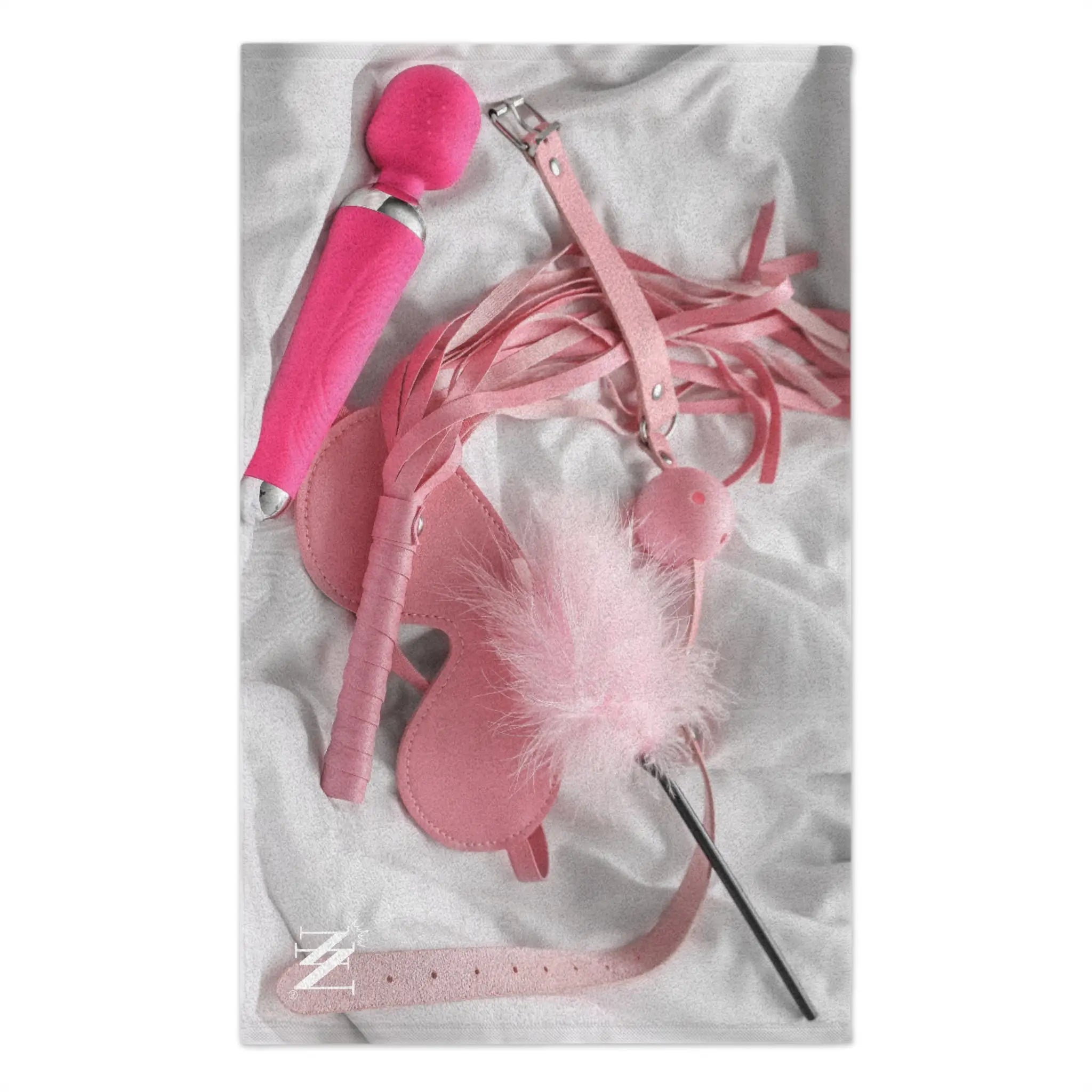 Kinky Pink Sex Toys & Feather Photograph | Mix & Match Soft Fun-Flirty Lovers’ Towels
