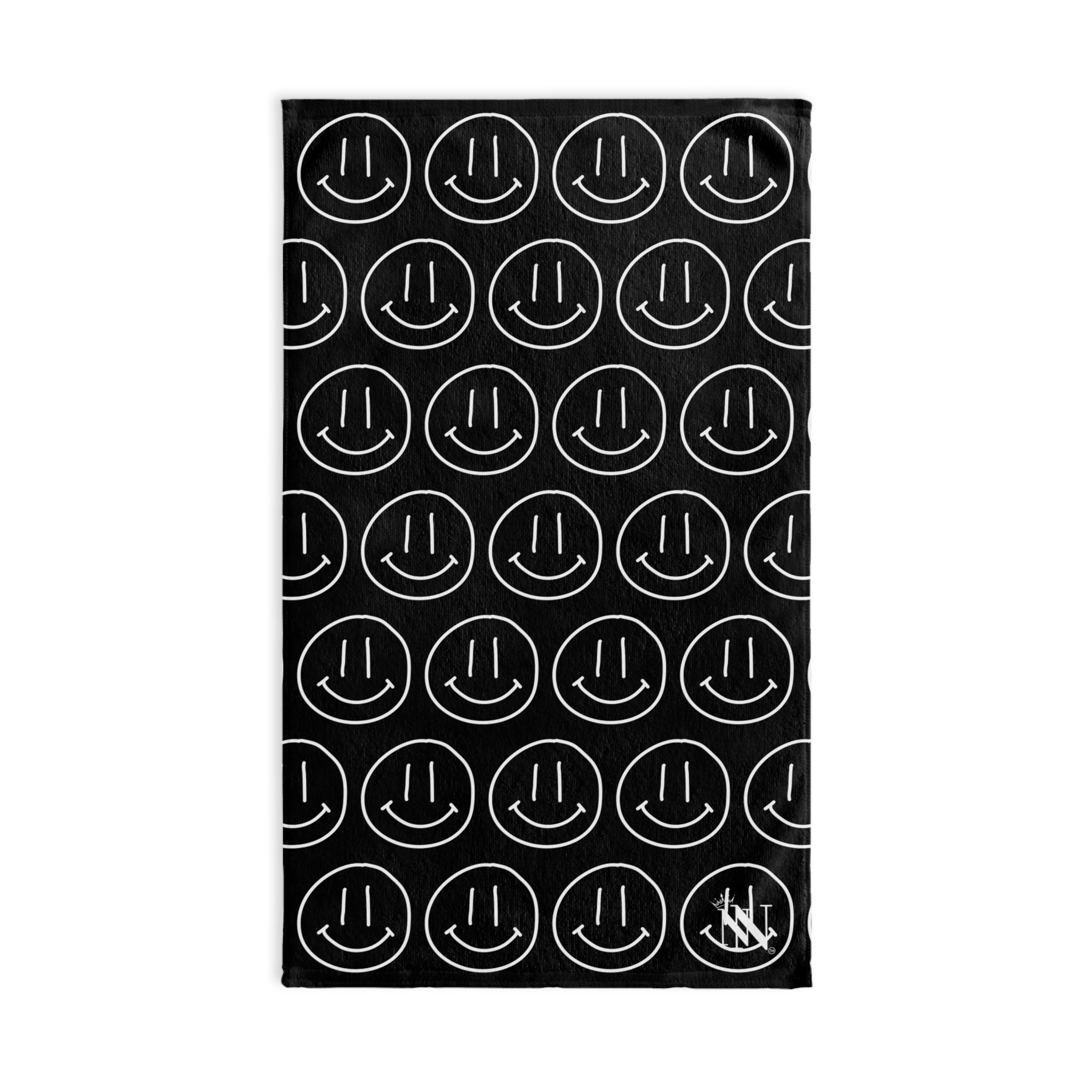 Happy Smiling Emoji Pattern Black | Mix & Match Classic Fun-Flirty Lovers’ Towels