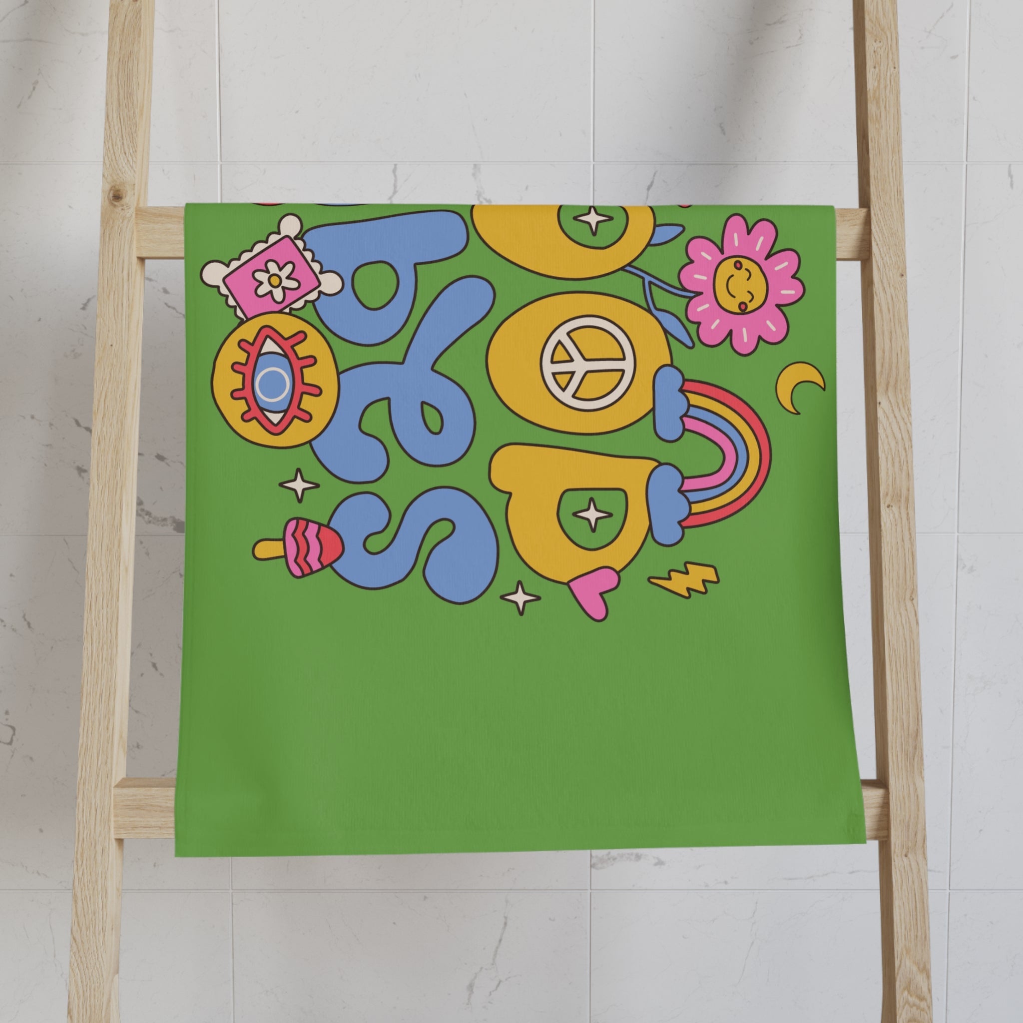 Good Vibes Hippie Flower Lime Green Cum Towel