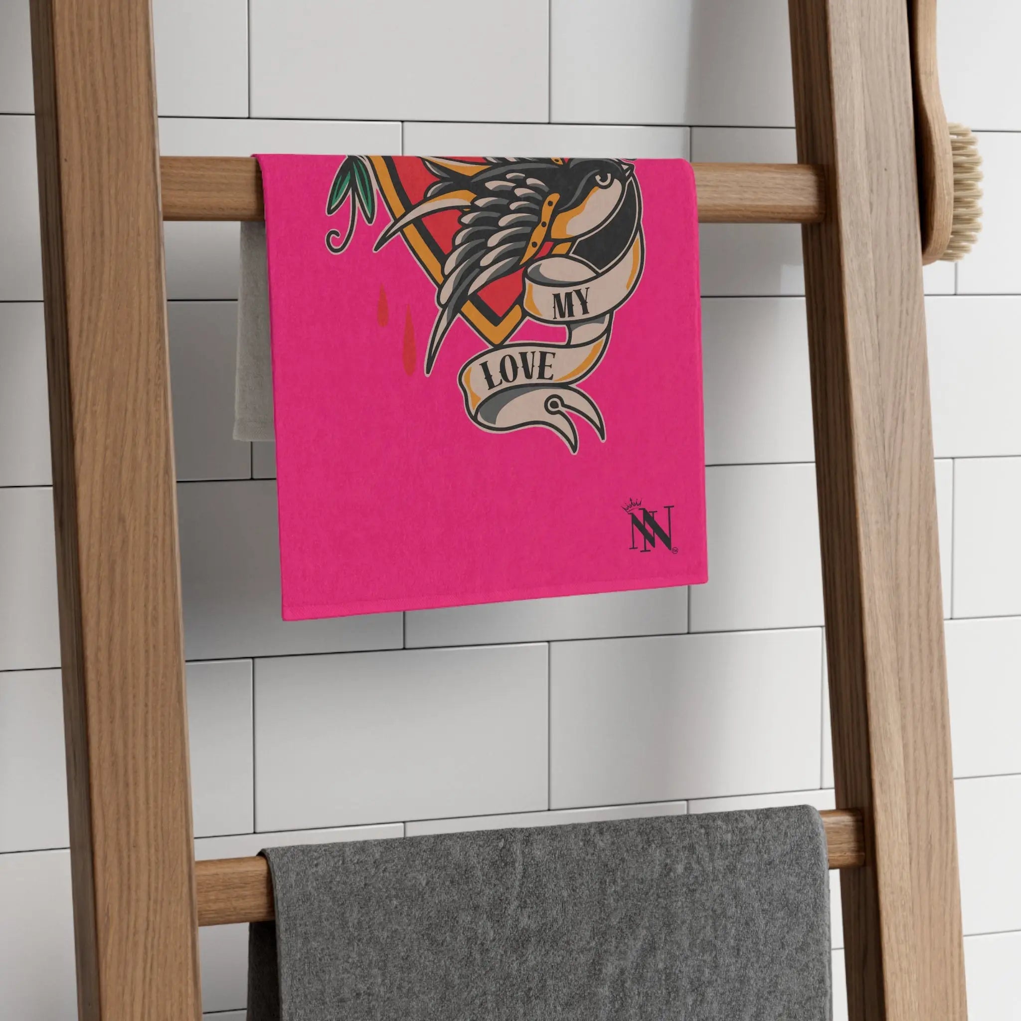 My Love Traditional Tattoo Pink | Mix & Match Soft Fun-Flirty Lovers’ Towels