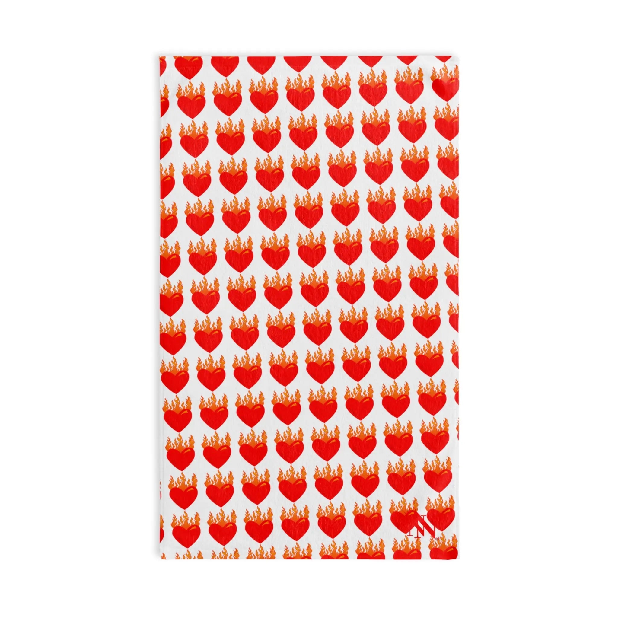 Red Flaming Heart Print Cum Towel