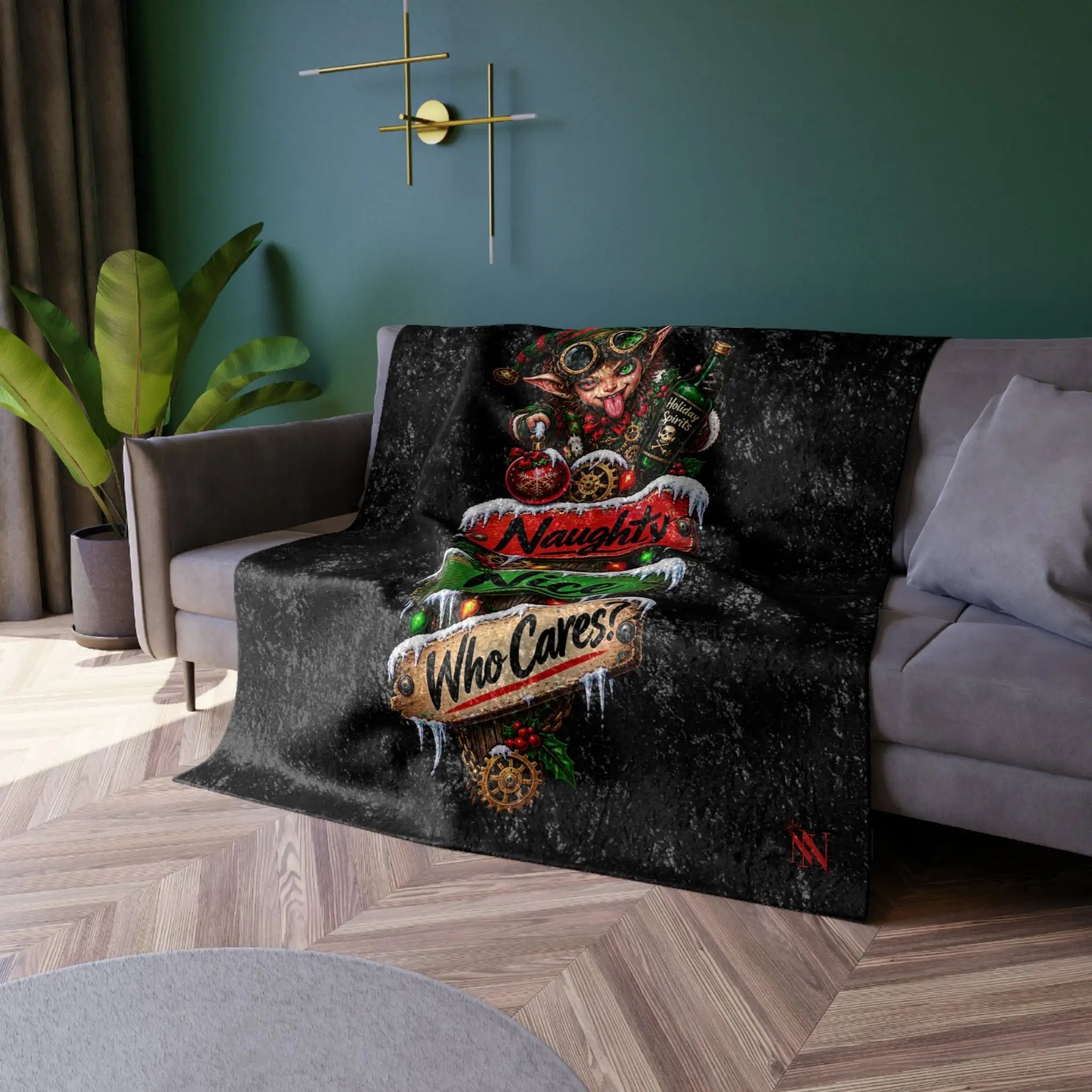 Naughty Nice Who Cares? Christmas | Nectar Napkins Fun-Flirty Lovers’ Crushed Velvet Blankets