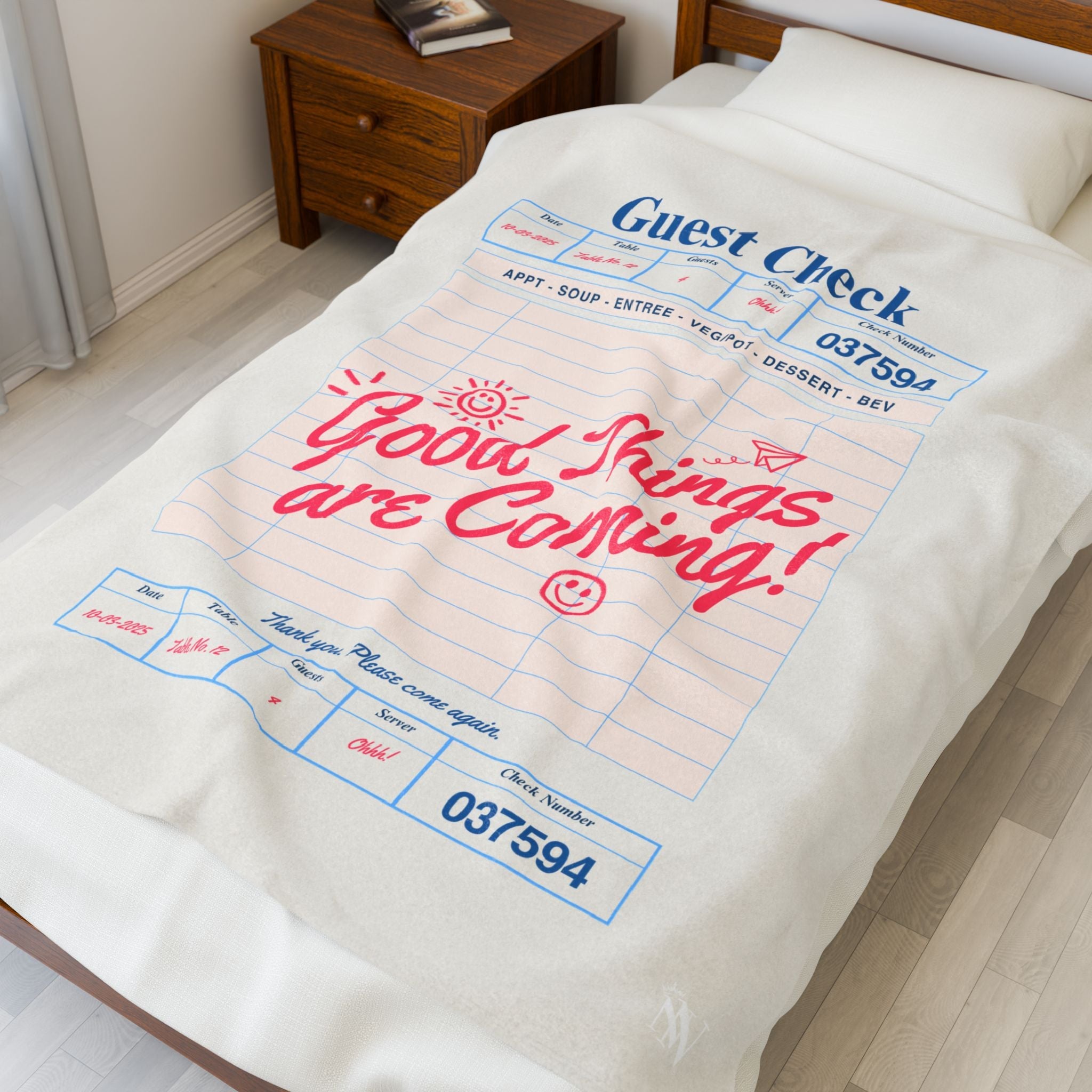 Good Things Are Coming Guest Check | Mix & Match Velveteen Fun-Flirty Lovers’ Blankets