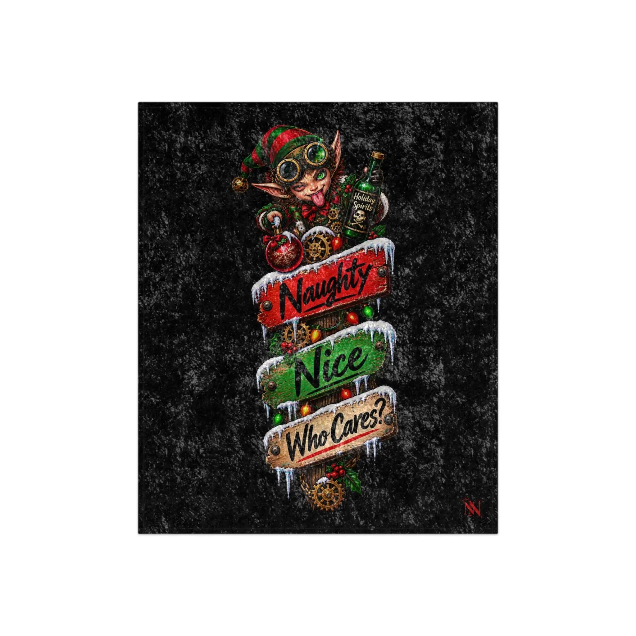 Naughty Nice Who Cares? Christmas | Nectar Napkins Fun-Flirty Lovers’ Crushed Velvet Blankets