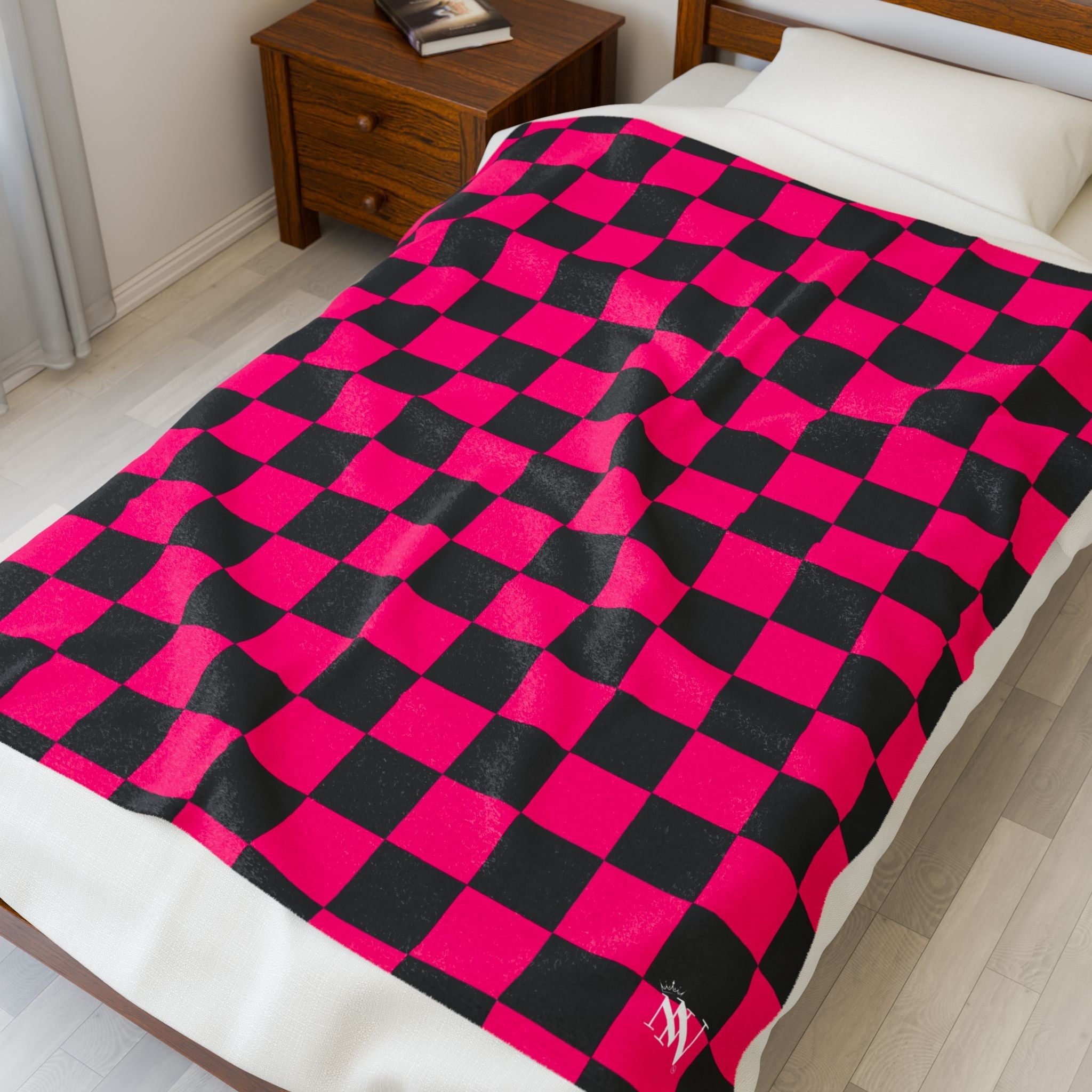 Signature Pink Black Checkers | Mix & Match Velveteen Fun-Flirty Lovers’ Blankets