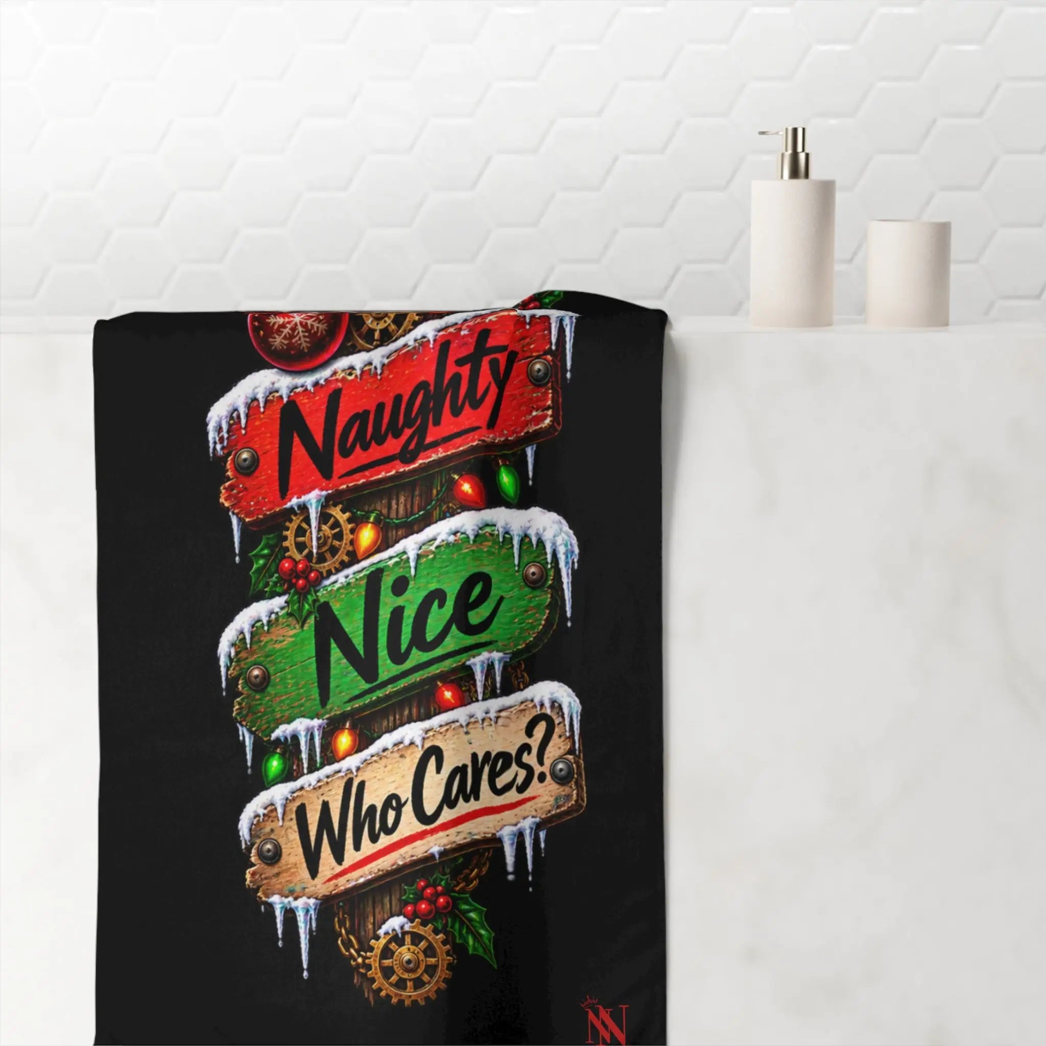 Naughty Nice Who Cares? Christmas | Nectar Napkins XL Fun-Flirty Lovers’ Towels