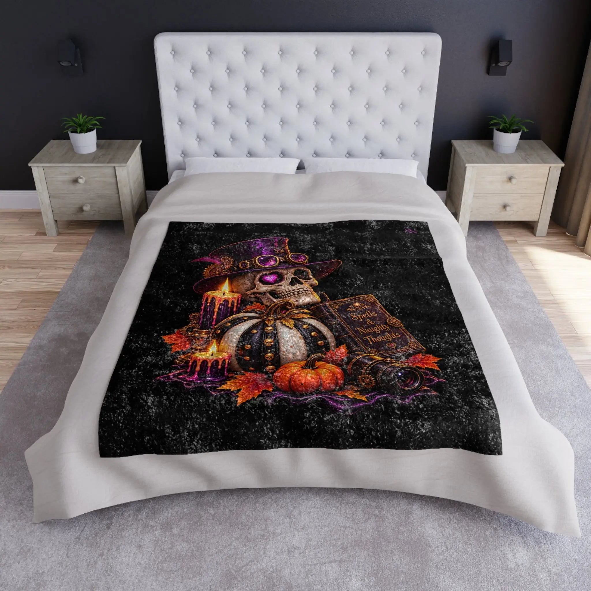 Spells & Naughty Thoughts Skull | Nectar Napkins Fun-Flirty Lovers’ Crushed Velvet Blankets