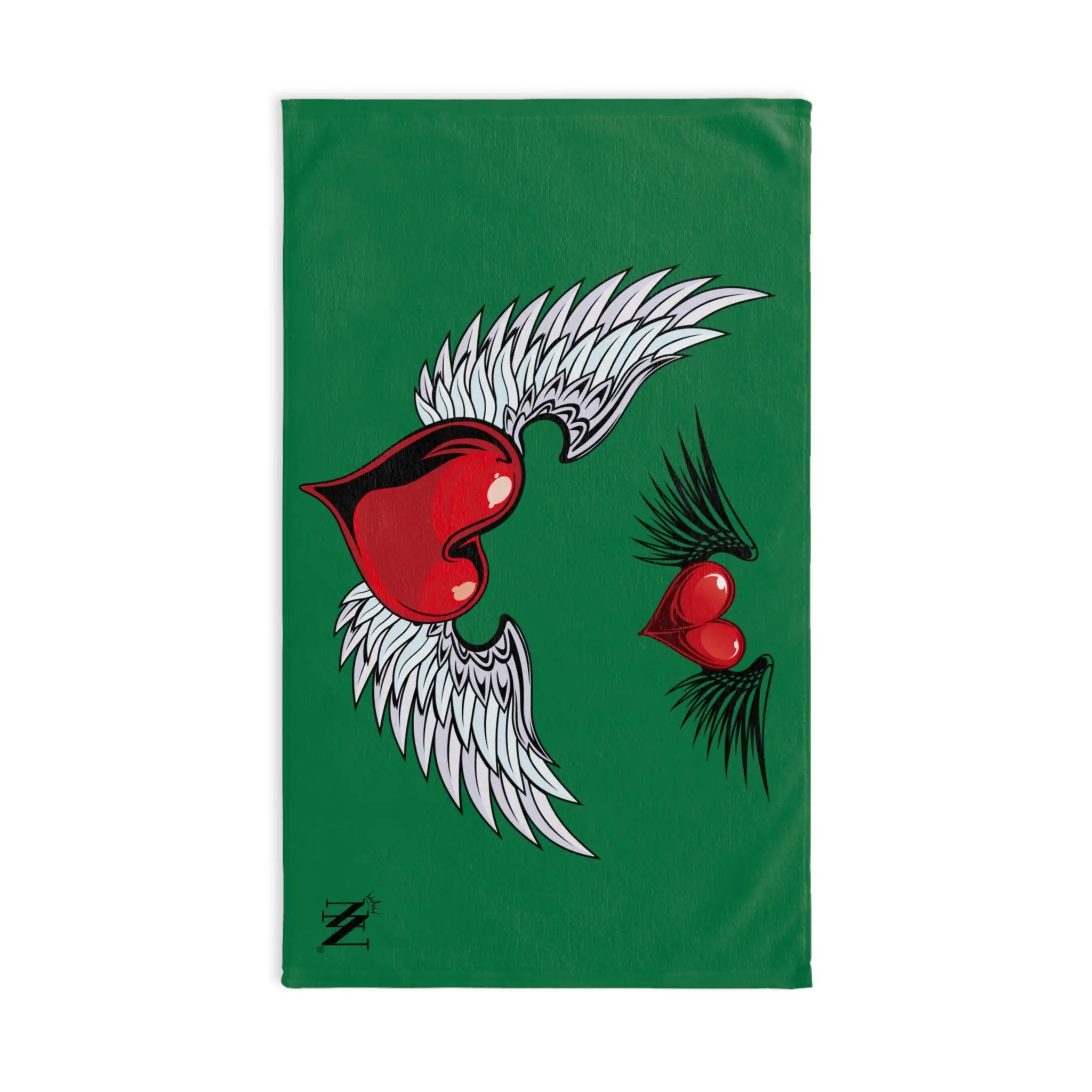 Double Hearts with Wings Green Cum Towel