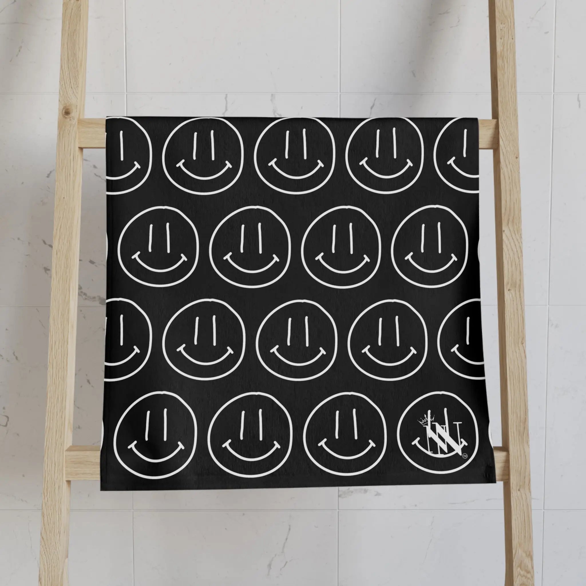 Happy Smiling Emoji Pattern Black | Mix & Match Classic Fun-Flirty Lovers’ Towels
