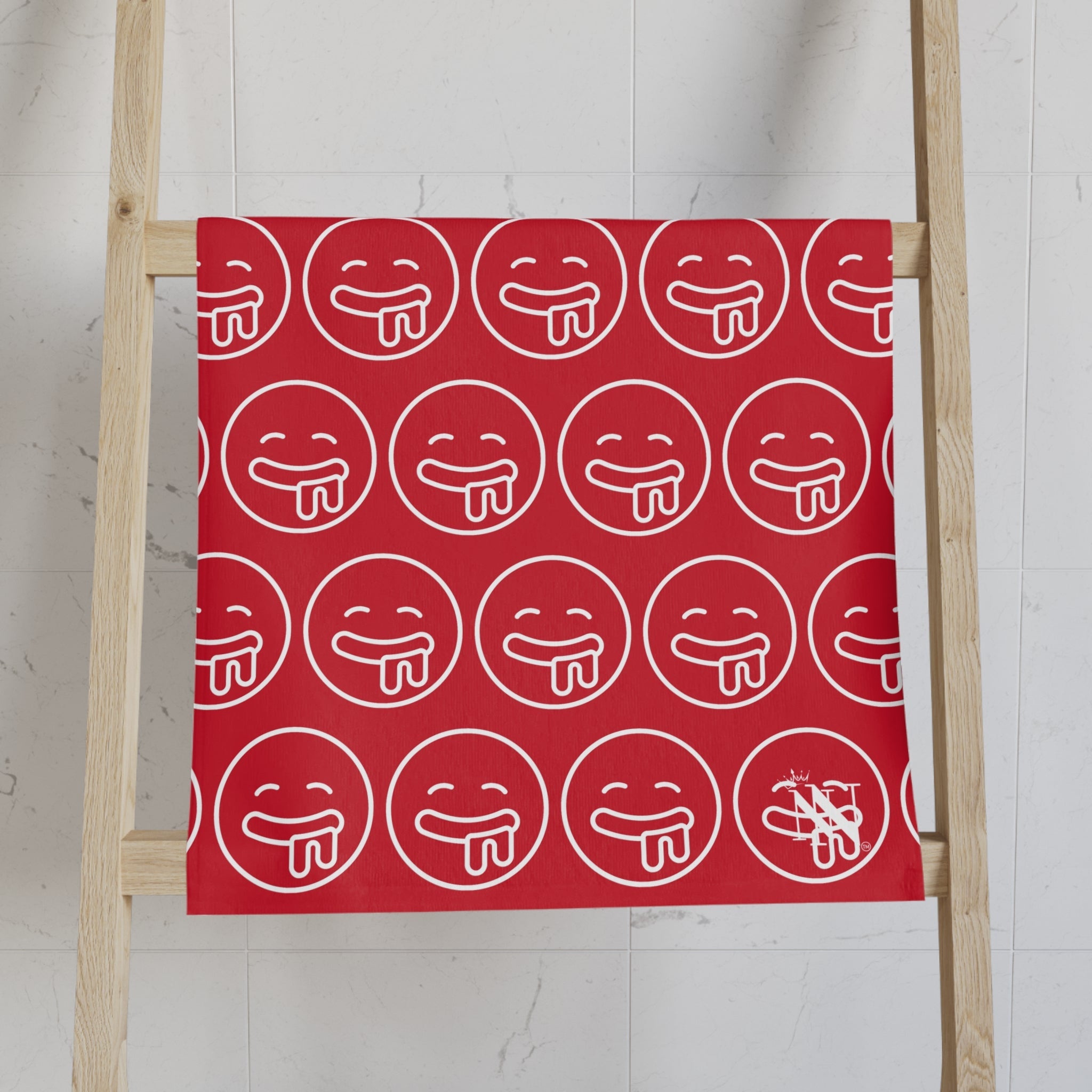 Hungry Drooling Emoji Pattern Red Cum Towel