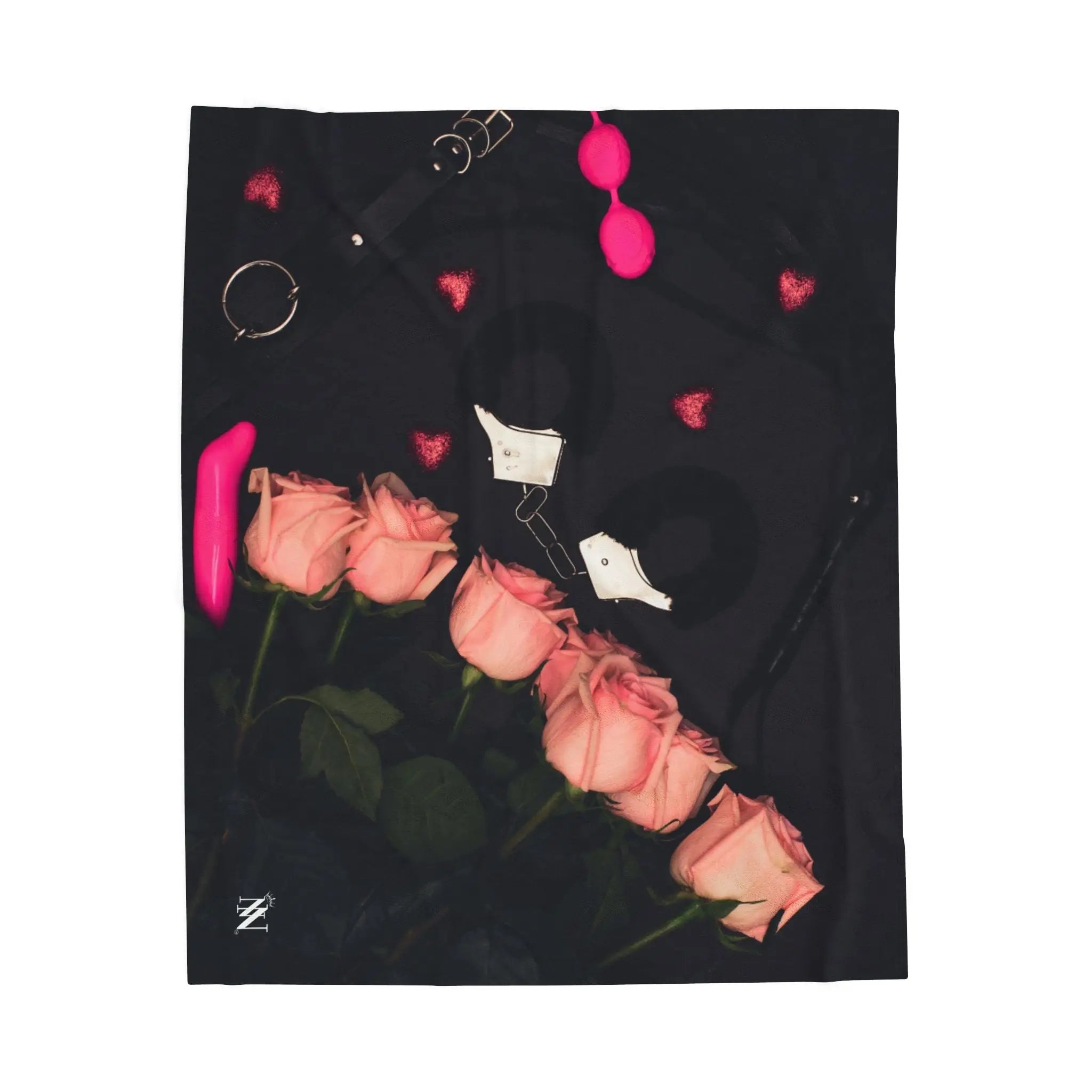 Furry Hand Cuffs & Roses Photograph | Mix & Match Soft Fun-Flirty Lovers’ Blankets
