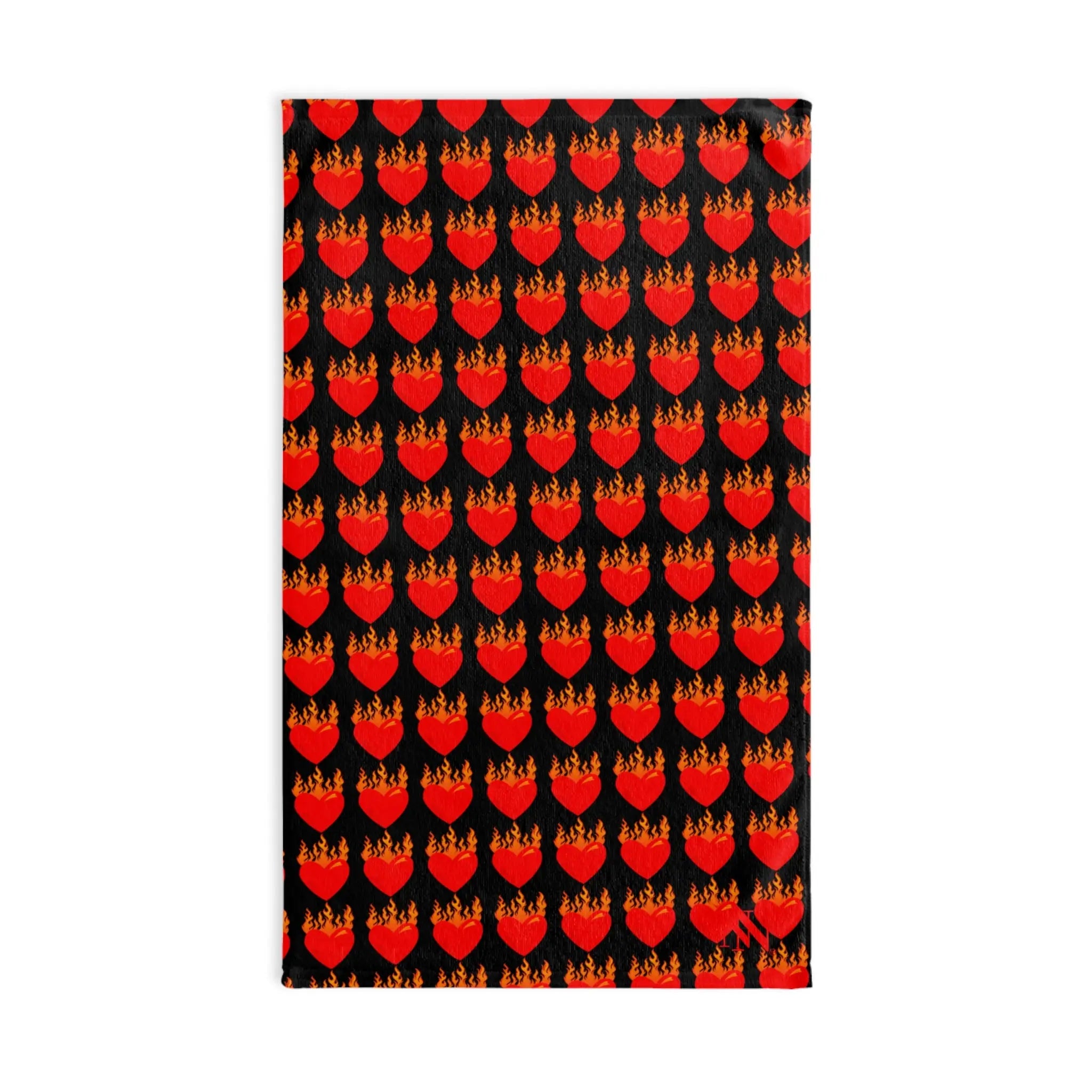 Red Flaming Heart Black Print Cum Towel
