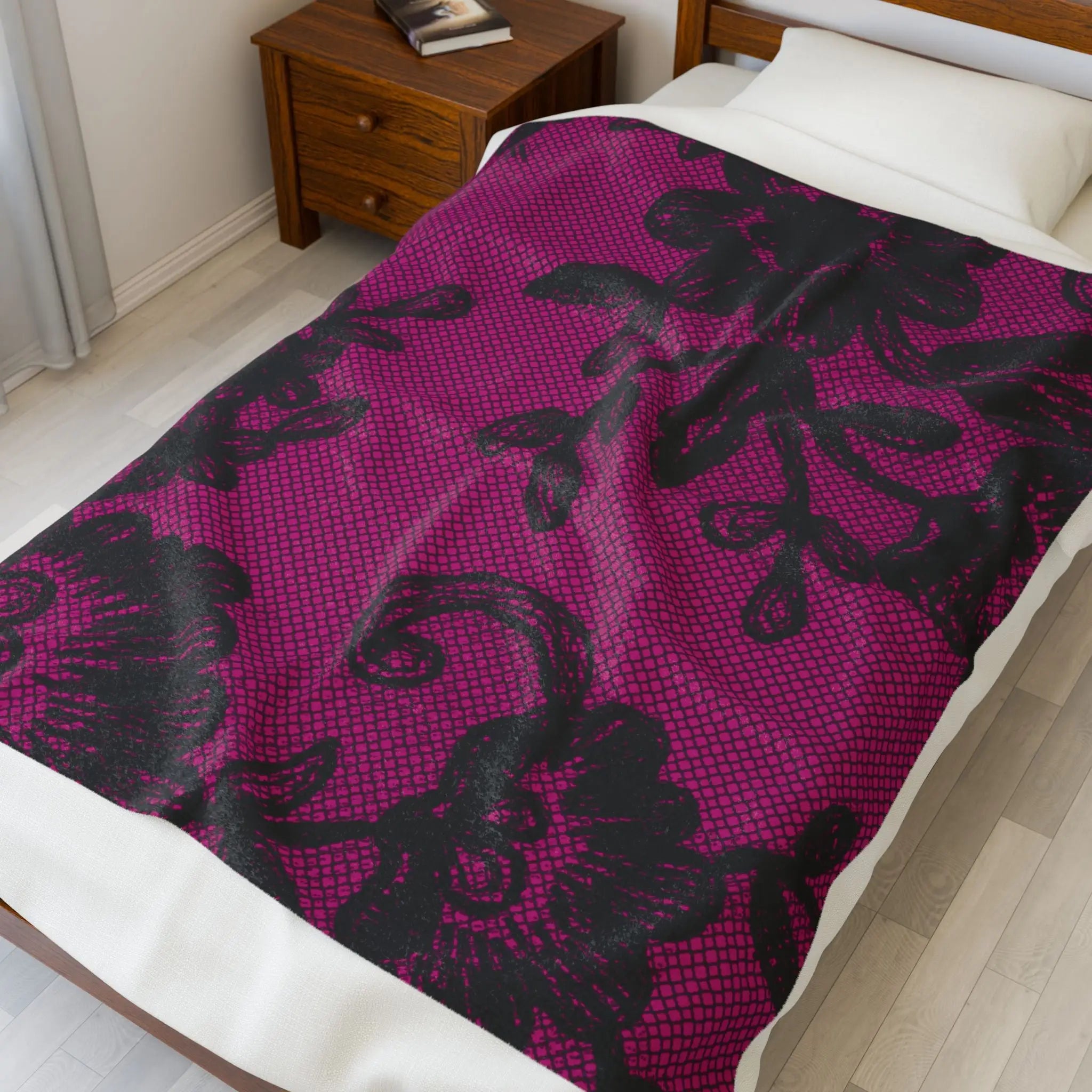 Black Lace Print Pink | Mix & Match Velveteen Fun-Flirty Lovers’ Blankets
