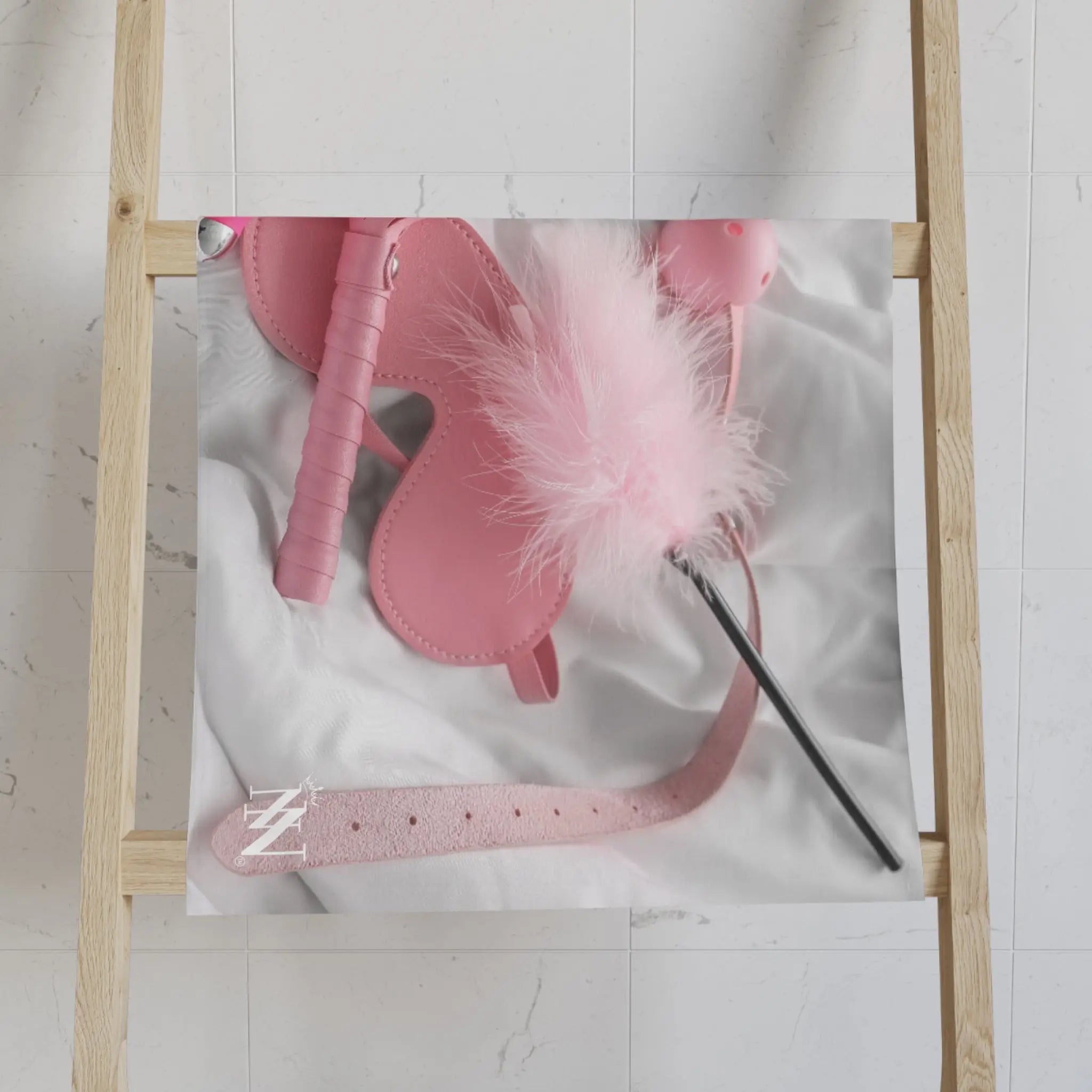 Kinky Pink Sex Toys & Feather Photograph | Mix & Match Classic Fun-Flirty Lovers’ Towels