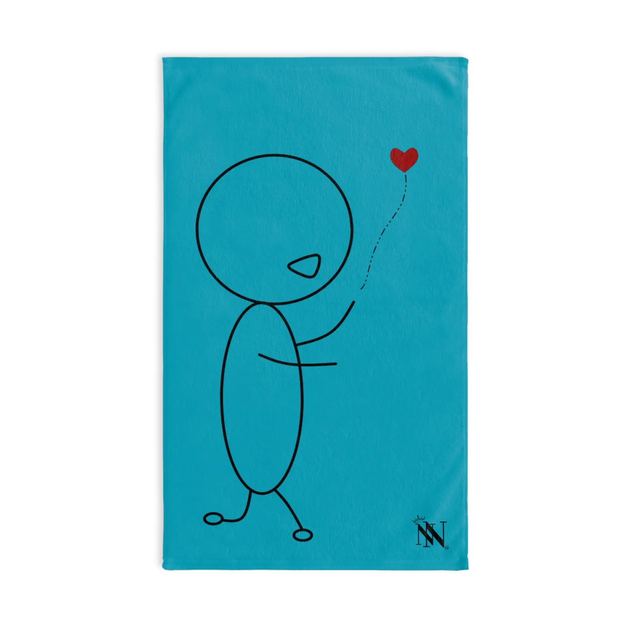 Stick Man Heart Balloon Teal Cum Towel
