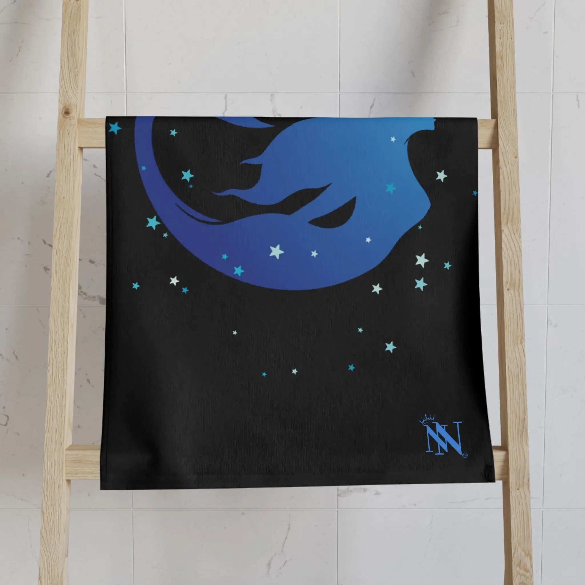 Mermaid Blue Stars Black Cum Towel