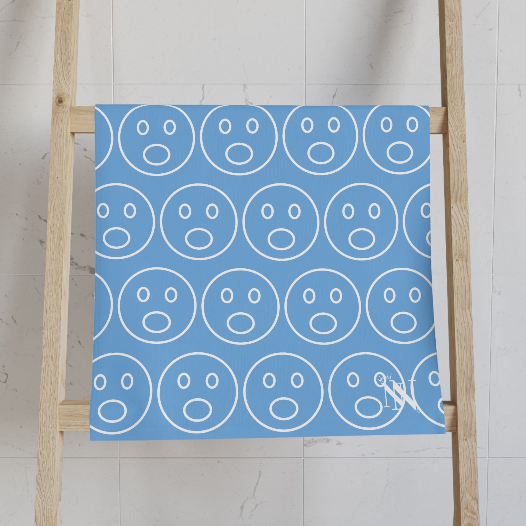 Surprised Emoji Pattern Light Blue | Mix & Match Classic Fun-Flirty Lovers’ Towels
