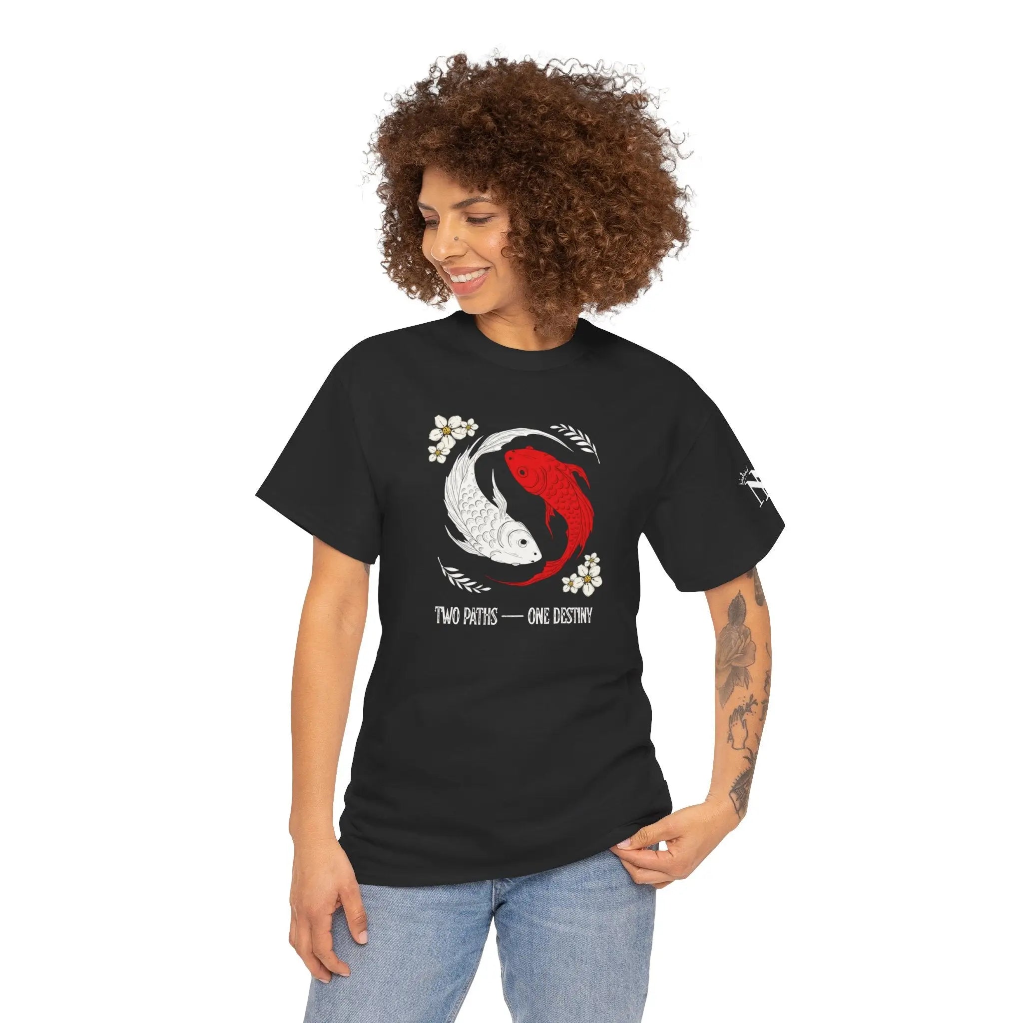 Two Paths One Destiny Koi Fish Ying Yang Cotton T-Shirt