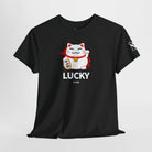 Lucky In Bed Beckoning Cat | Mix & Match Cotton Unisex Fun-Flirty Lovers’ T-Shirts