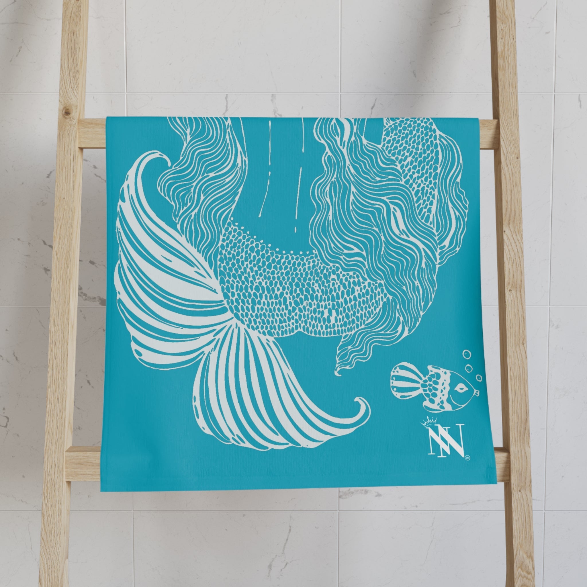 Mermaid Sitting Her Back Turned Teal Cum Towel