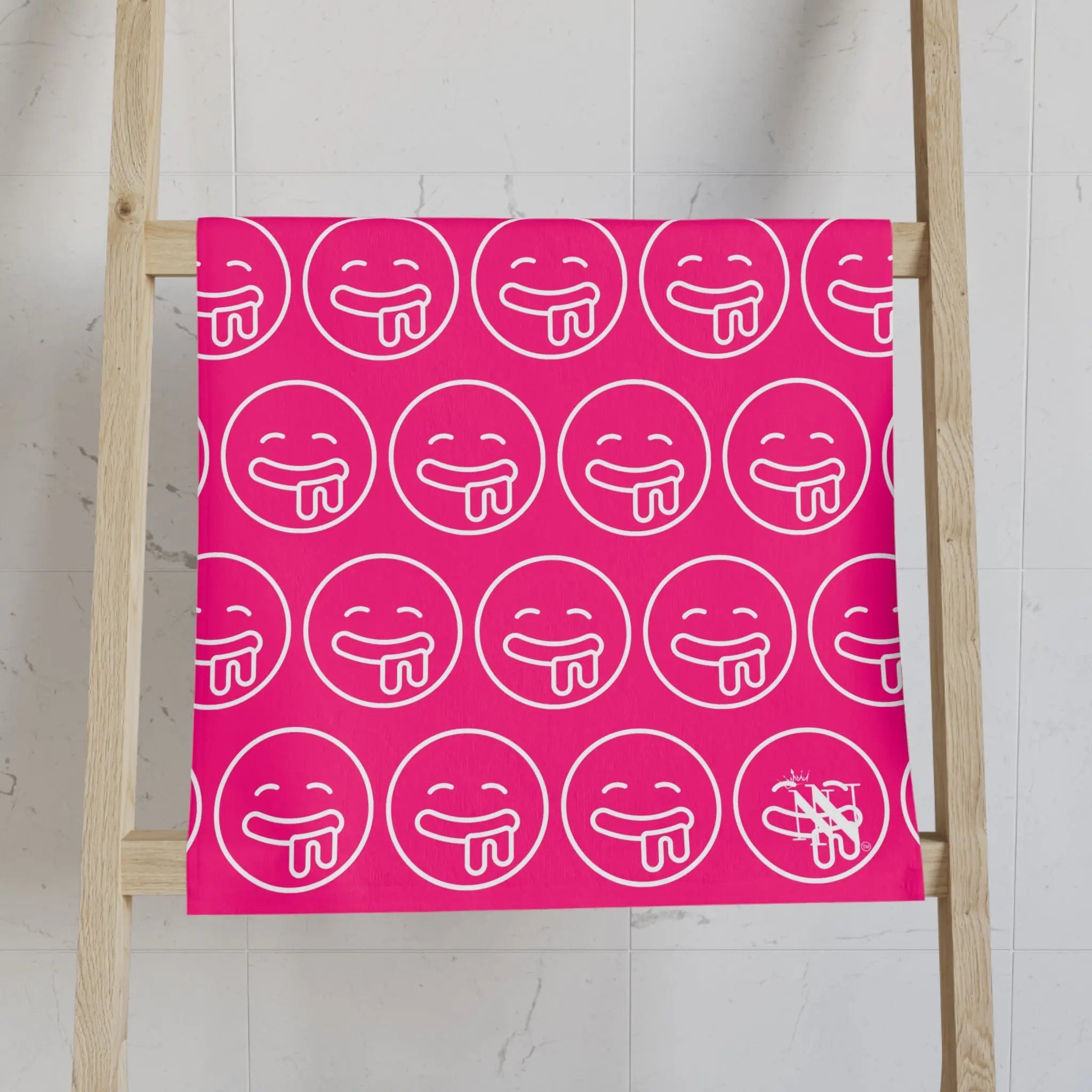 Hungry Drooling Emoji Pattern Signature Pink | Mix & Match Classic Fun-Flirty Lovers’ Towels