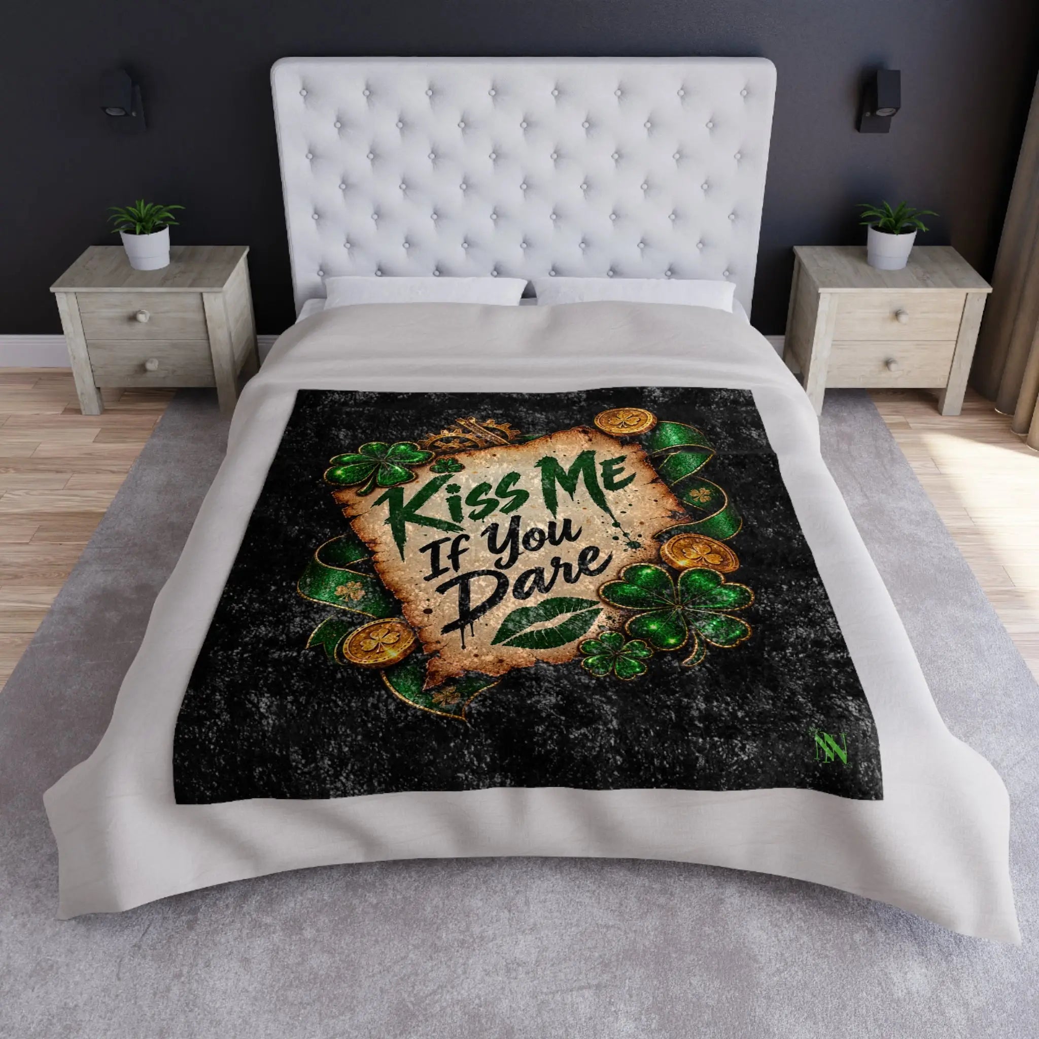Kiss Me If You Dare Irish Love Crushed Velvet Blanket