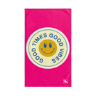 Good Times Good Vibes Happy Face Signature Pink Cum Towel