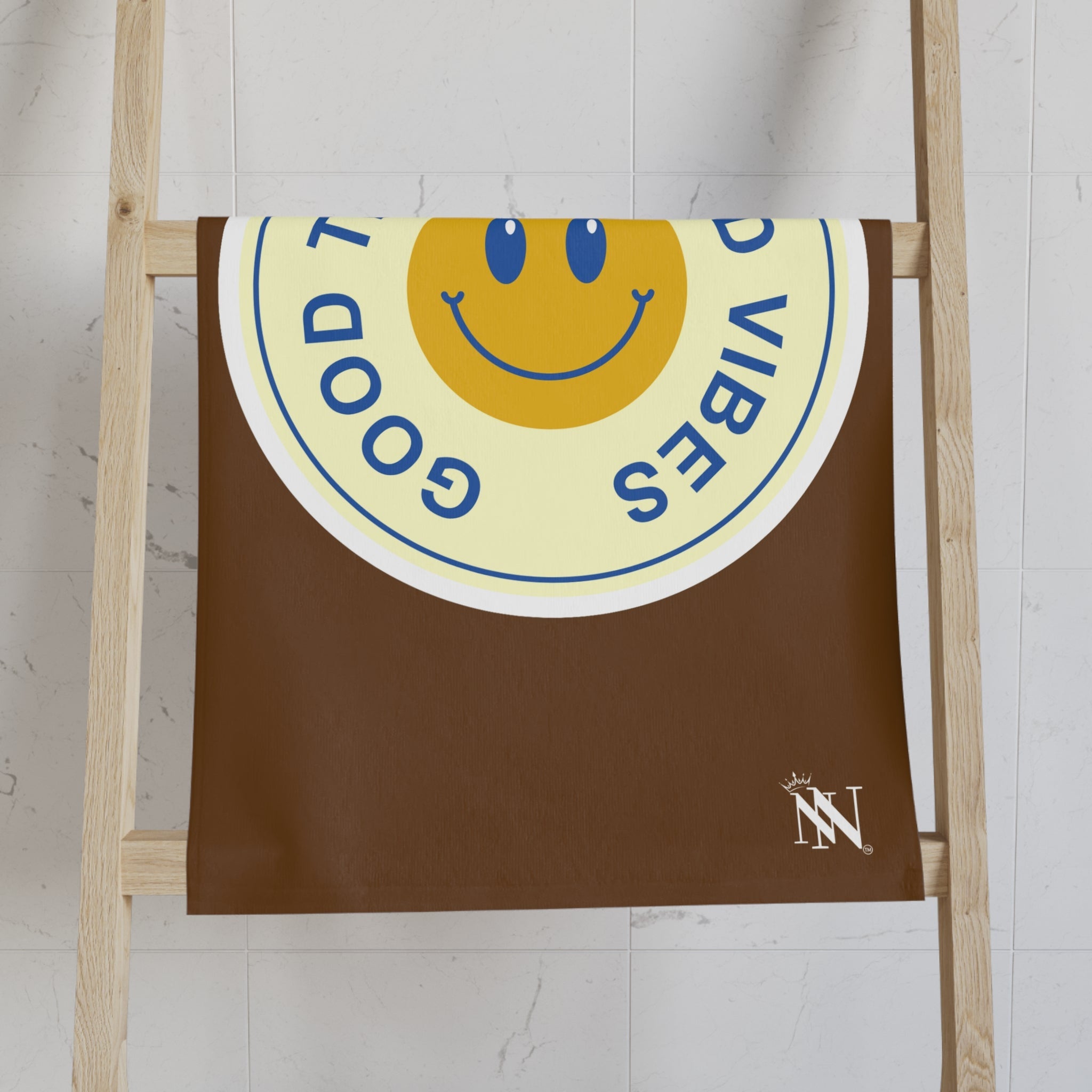 Good Times Good Vibes Happy Face Brown Cum Towel
