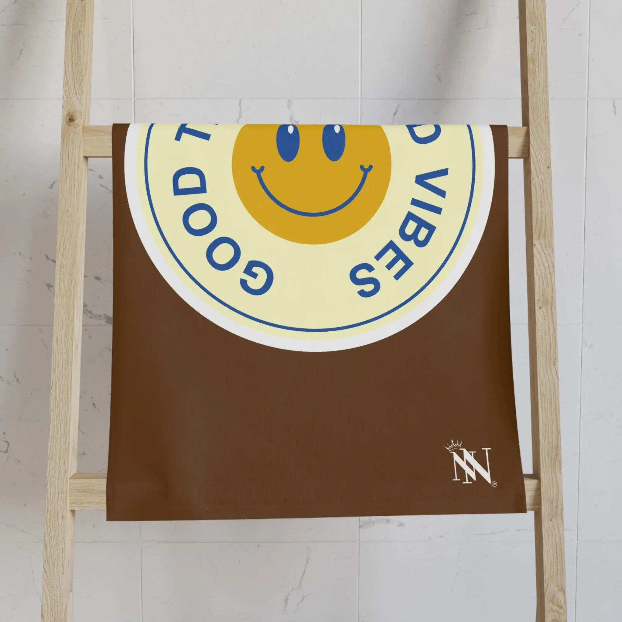 Good Times Good Vibes Happy Face Brown Cum Towel