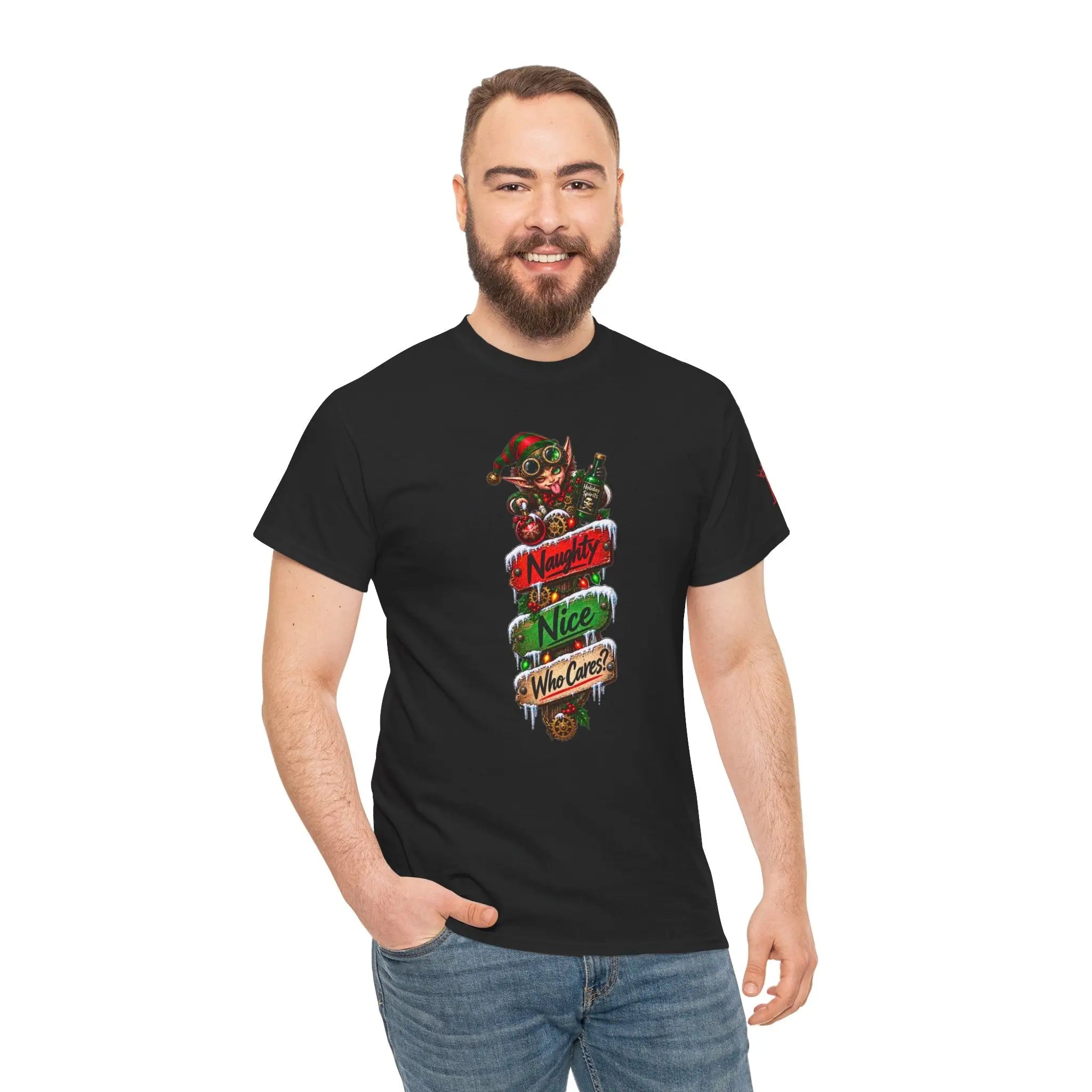 Naughty Nice Who Cares? Christmas | Nectar Napkins Fun-Flirty Lovers’ T-Shirts