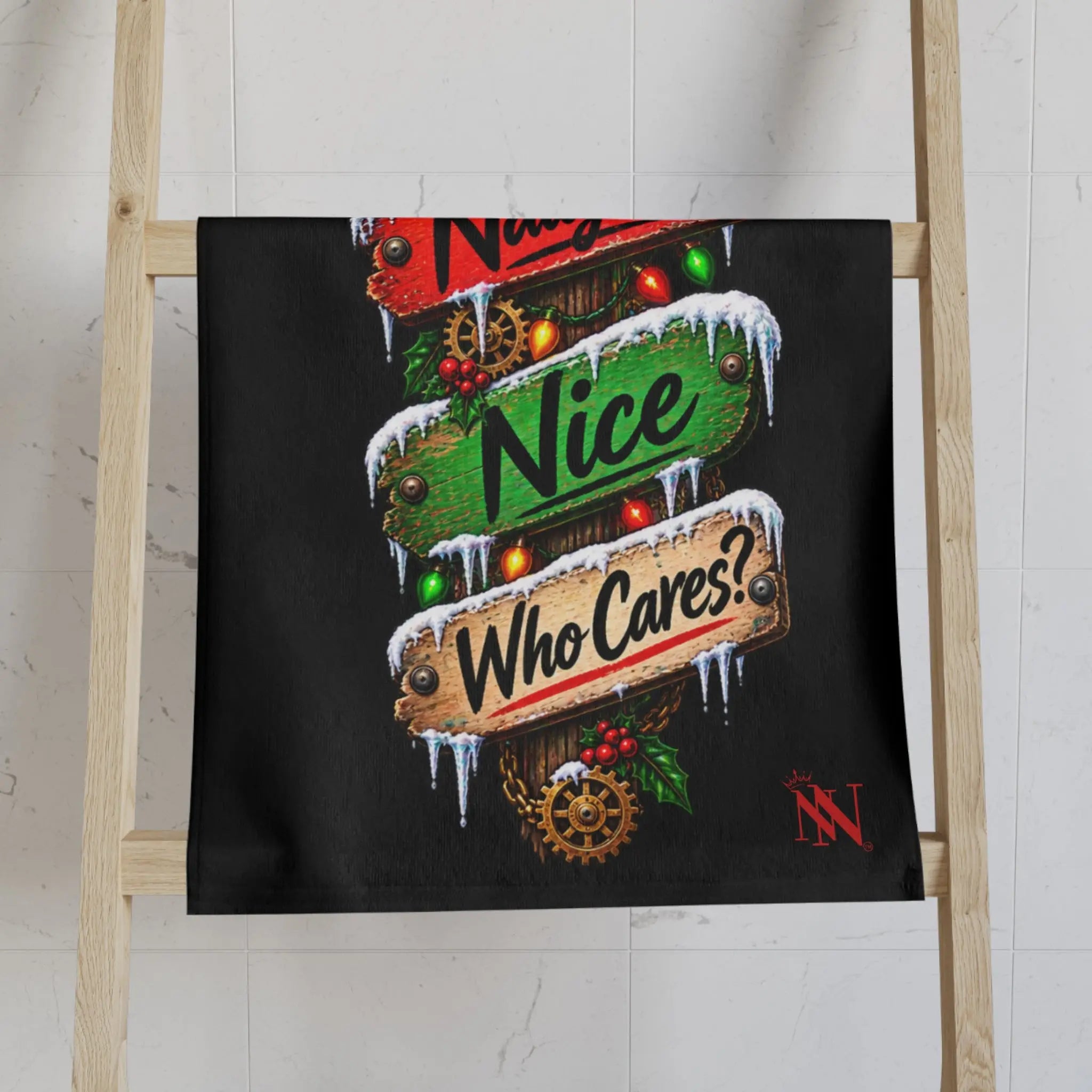 Naughty Nice Who Cares? Christmas | Nectar Napkins Classic Fun-Flirty Lovers’ Towels