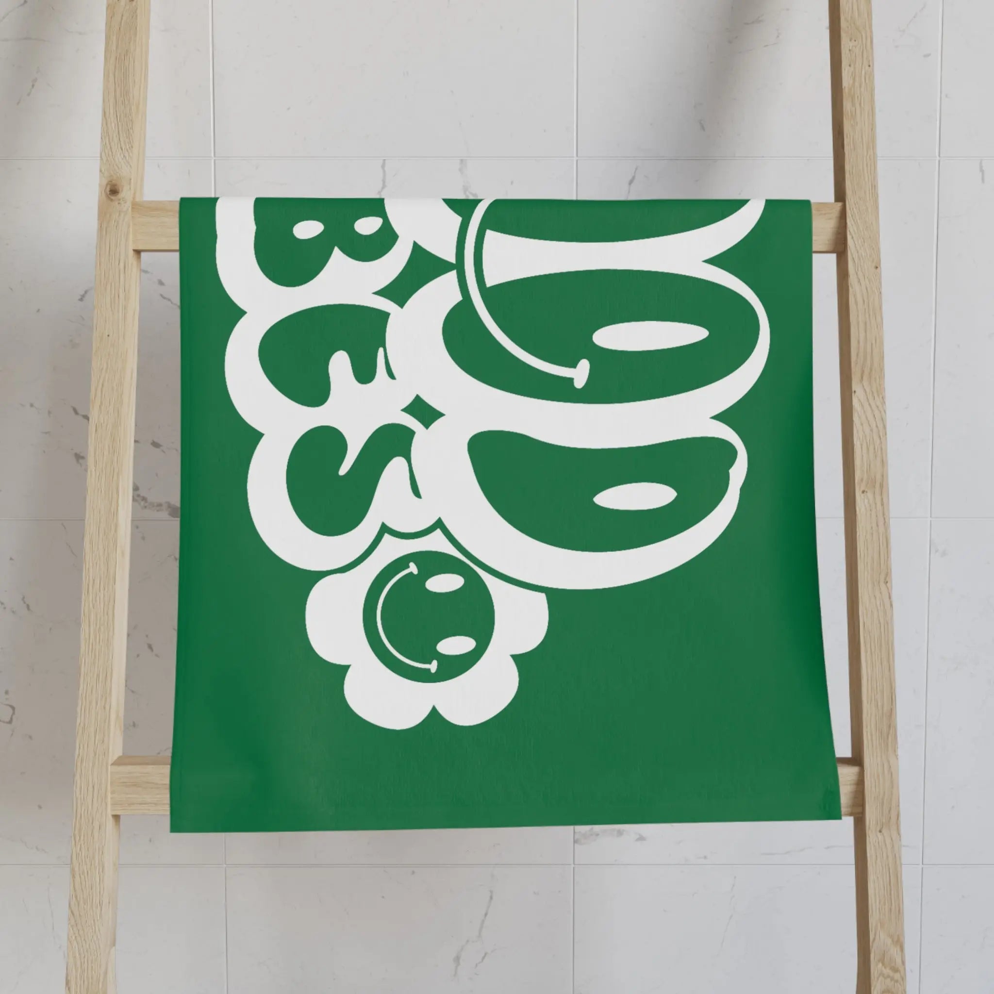 Smiley Happy Face Good Vibes Green Cum Towel
