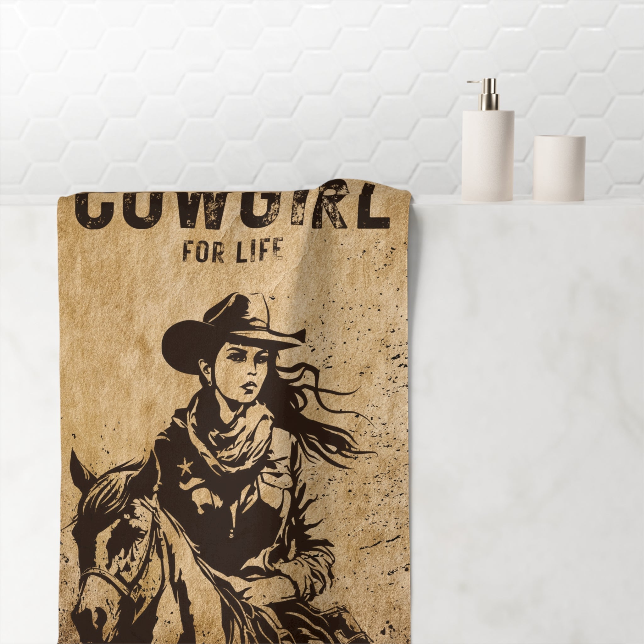 Vintage Cowgirl for Life Poster Silky Soft Mink Cotton Extra Large Playful Sex Towel