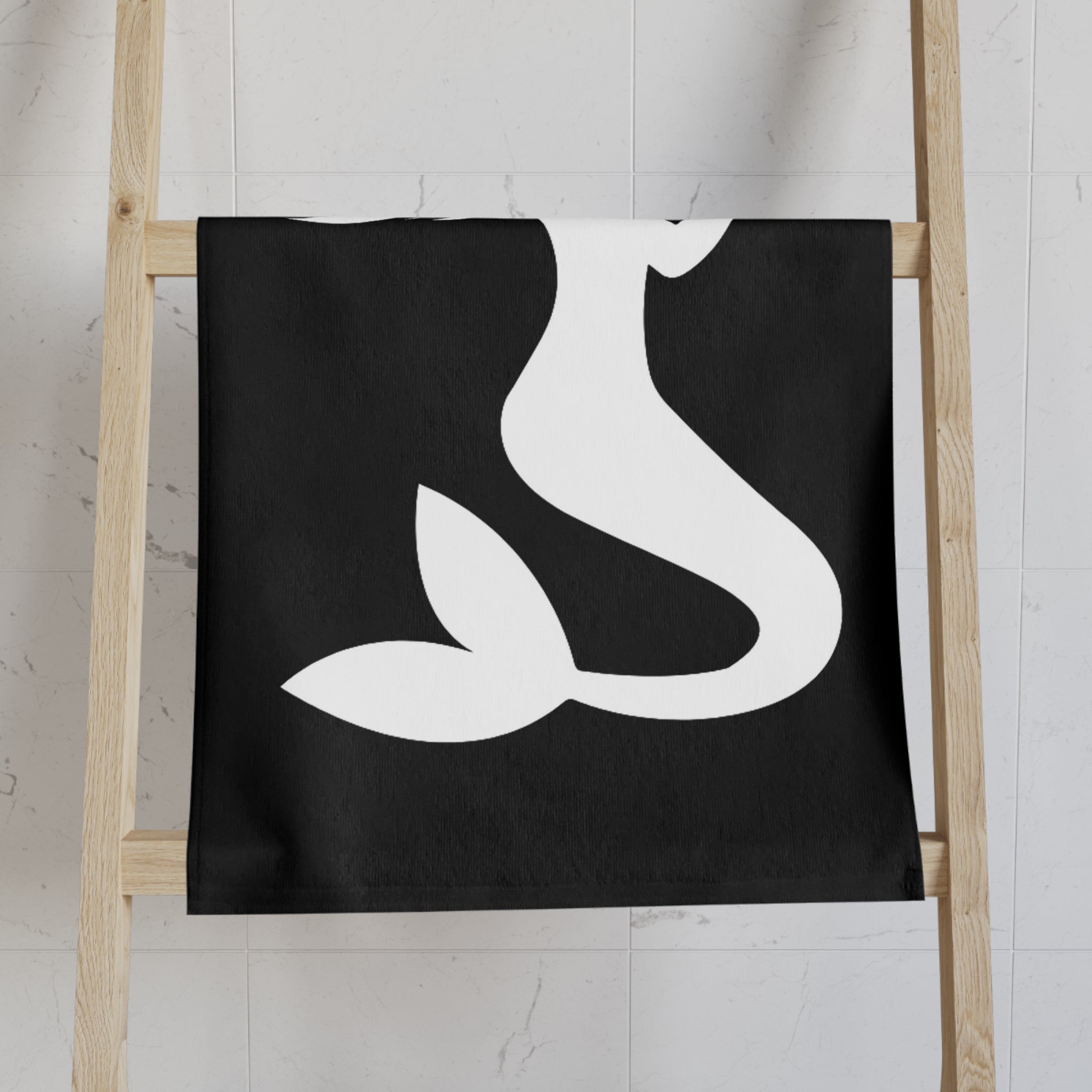 Mermaid Holding Heart Black Cum Towel