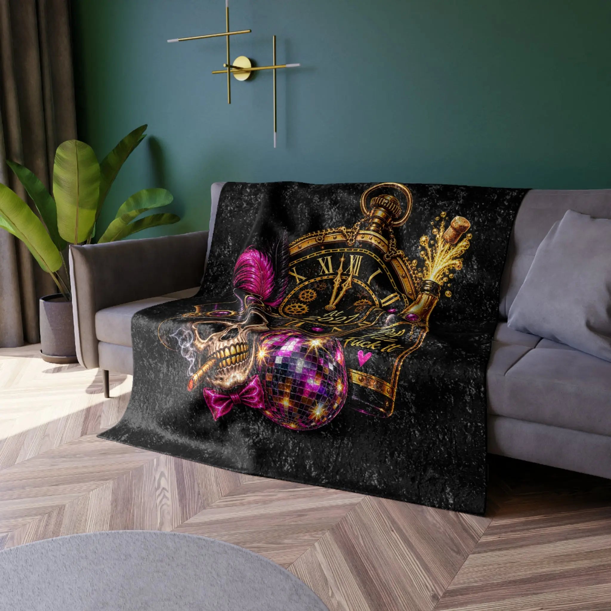 Pop Fizz Fuck It New Years | Nectar Napkins Fun-Flirty Lovers’ Crushed Velvet Blankets