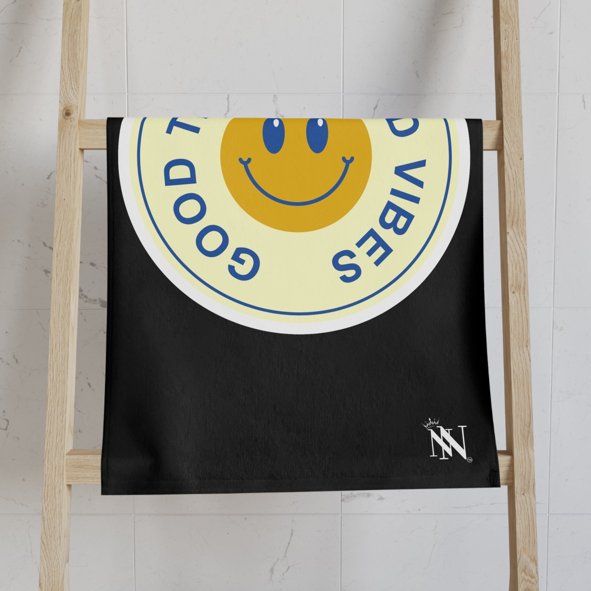 Good Times Good Vibes Happy Face Black Cum Towel