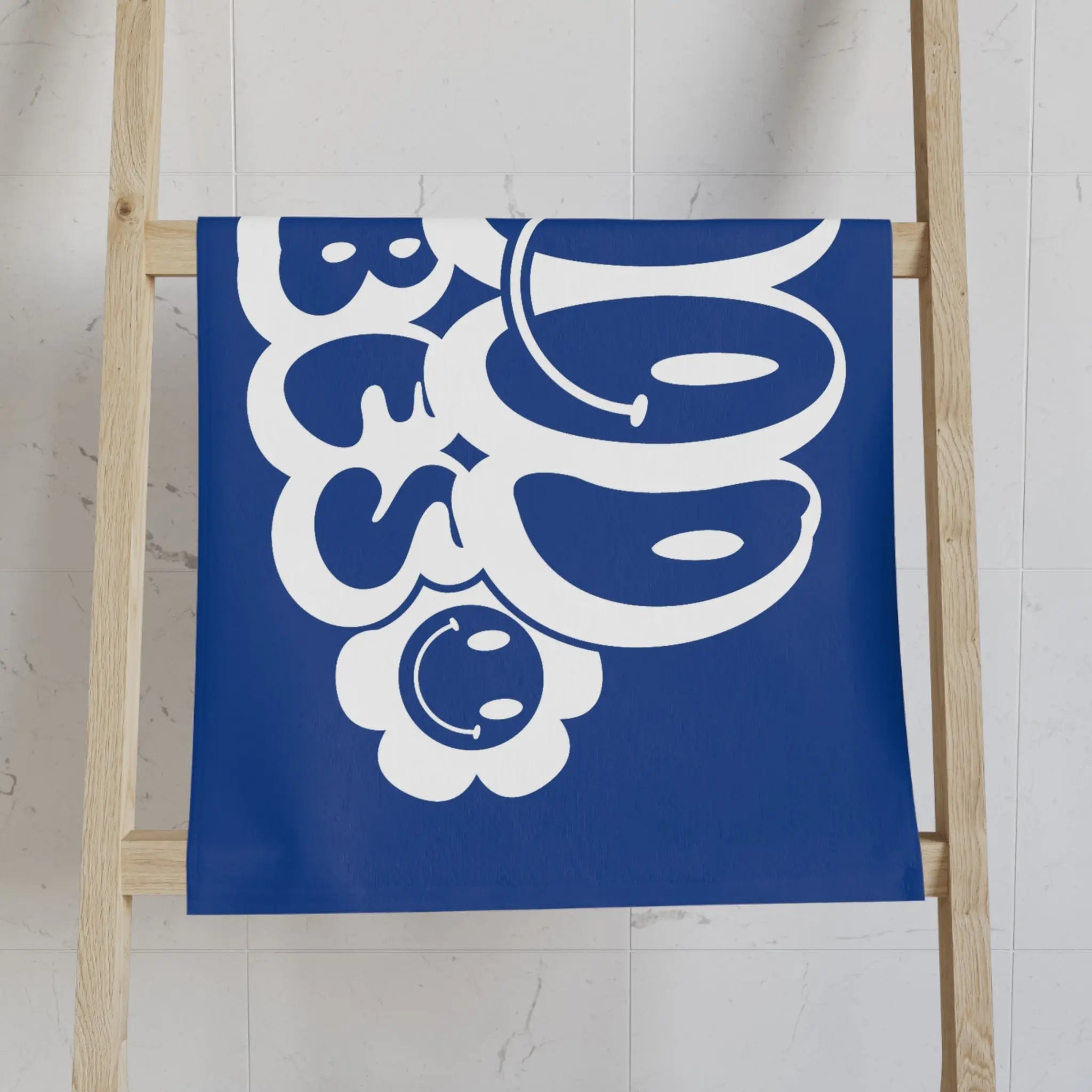 Smiley Happy Face Good Vibes Blue | Mix & Match Classic Fun-Flirty Lovers’ Towels